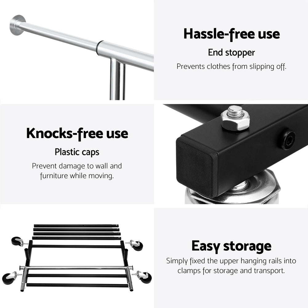 Clothes Rack Double Rod Airer Rail Coat Stand Adjustable Hanger - Furniture > Living Room > Coat Racks - Rivercity House & Home Co. (ABN 18 642 972 209) - Affordable Modern Furniture Australia