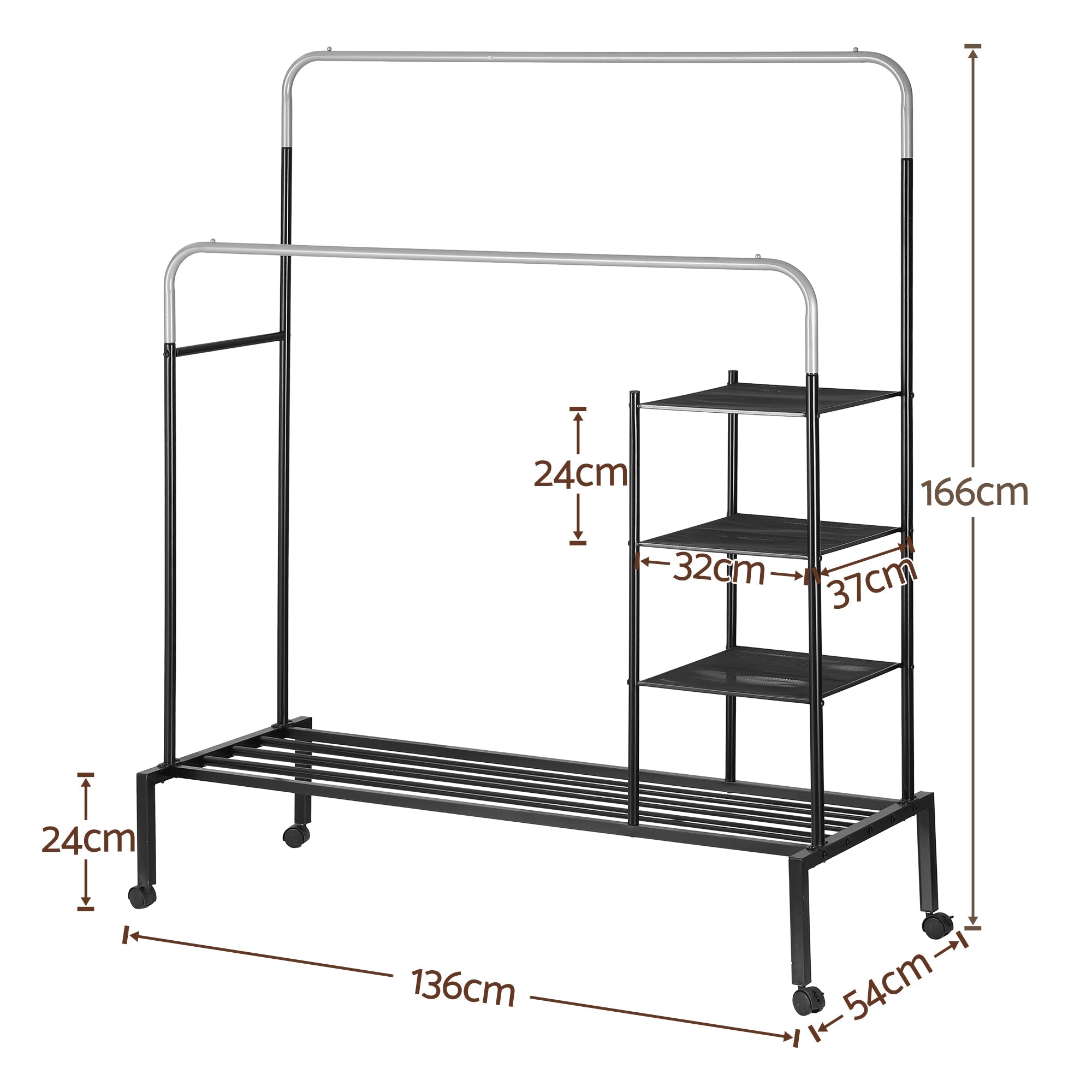Clothes Rack Double Rod Airer Rail Coat Stand Hanger Storage Shelf - Furniture > Living Room > Coat Racks - Rivercity House & Home Co. (ABN 18 642 972 209) - Affordable Modern Furniture Australia