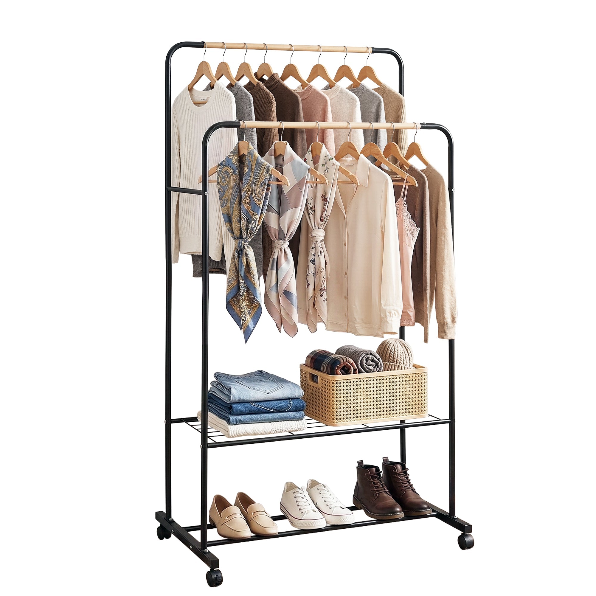 Clothes Rack Double Rod Airer Rail Coat Stand Hanger Storage Shelf - Furniture > Living Room > Coat Racks - Rivercity House & Home Co. (ABN 18 642 972 209) - Affordable Modern Furniture Australia
