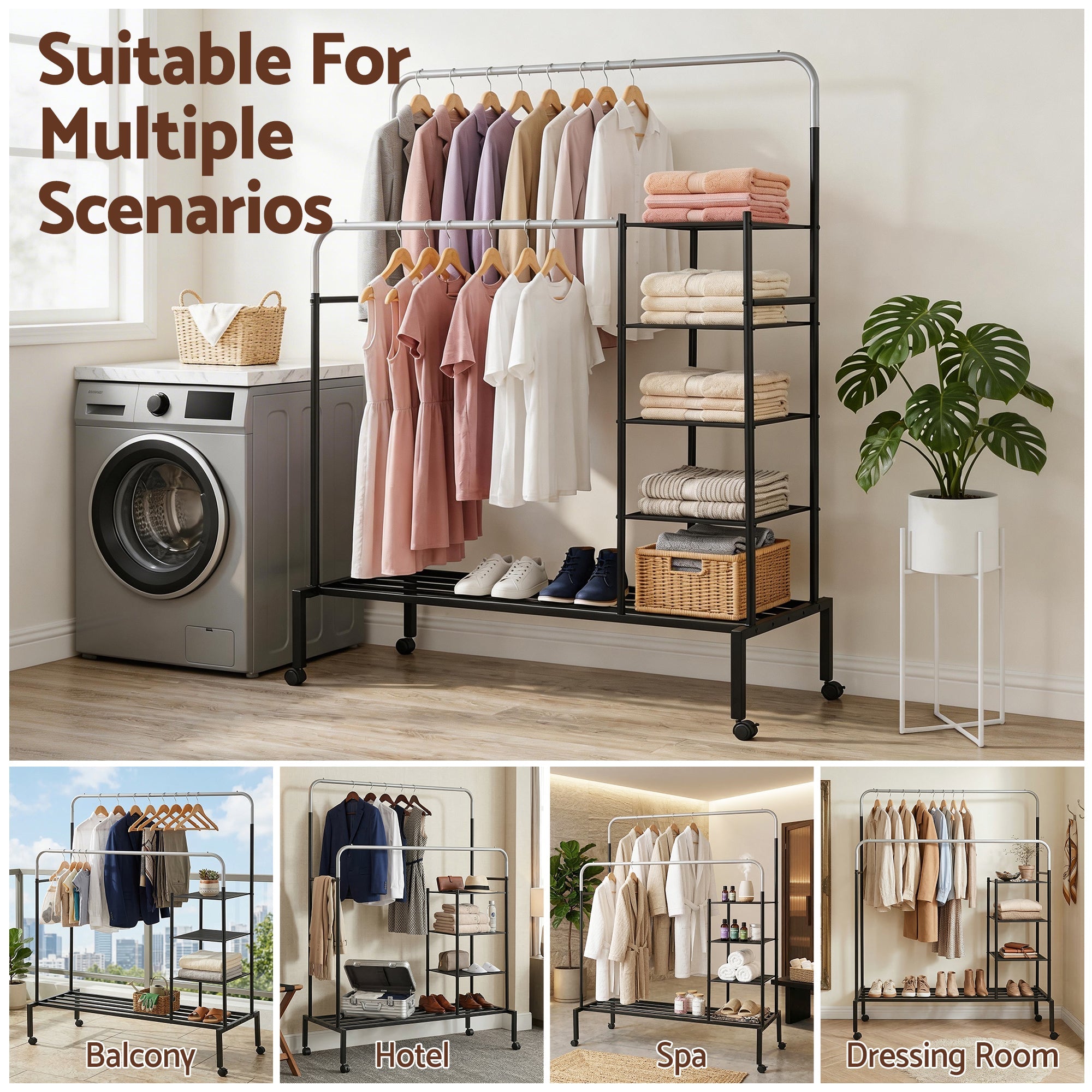 Clothes Rack Double Rod Airer Rail Coat Stand Hanger Storage Shelf - Furniture > Living Room > Coat Racks - Rivercity House & Home Co. (ABN 18 642 972 209) - Affordable Modern Furniture Australia