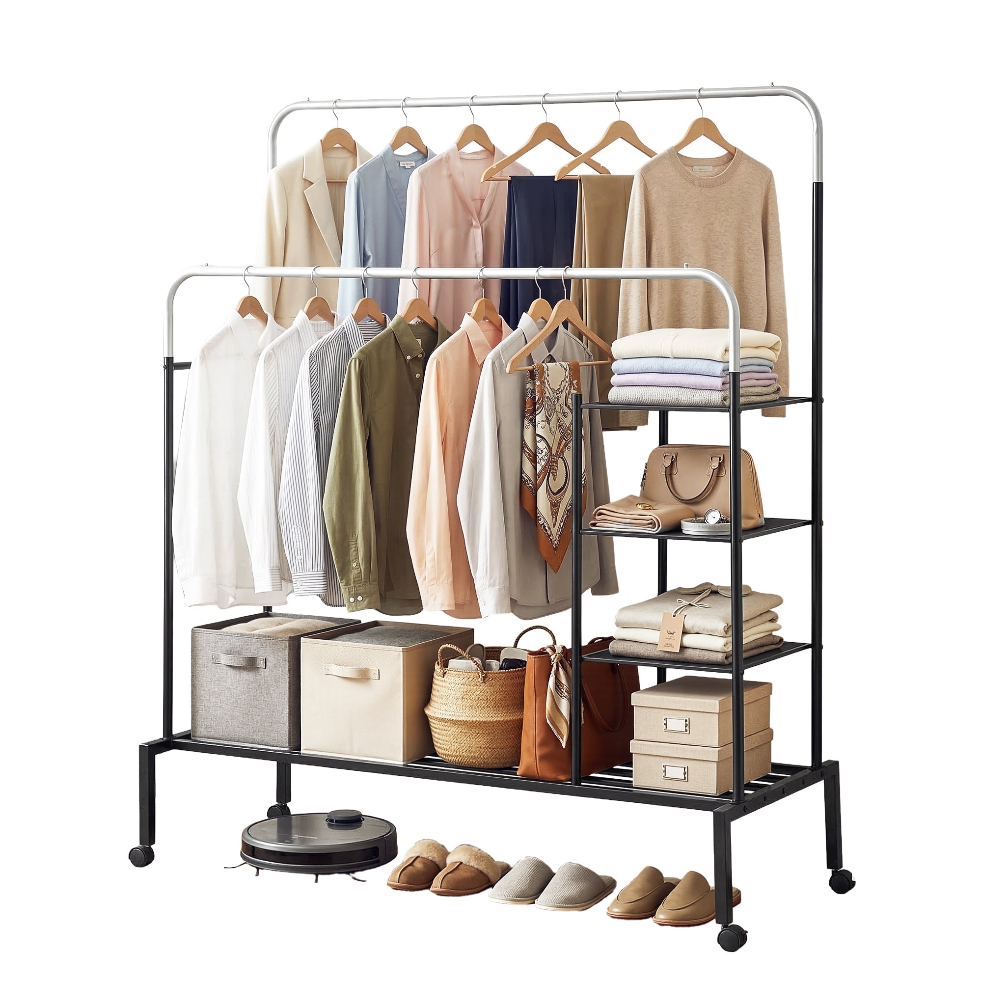 Clothes Rack Double Rod Airer Rail Coat Stand Hanger Storage Shelf - Furniture > Living Room > Coat Racks - Rivercity House & Home Co. (ABN 18 642 972 209) - Affordable Modern Furniture Australia