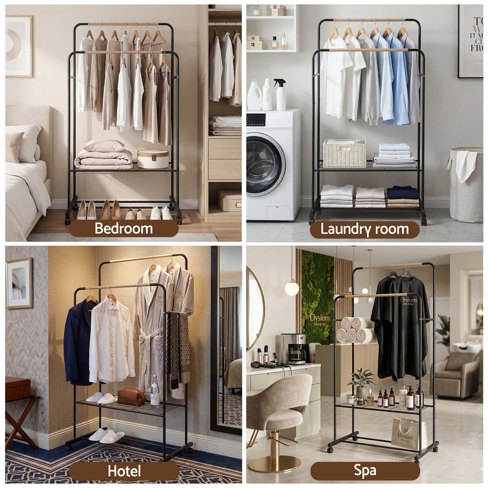 Clothes Rack Double Rod Airer Rail Coat Stand Hanger Storage Shelf - Furniture > Living Room > Coat Racks - Rivercity House & Home Co. (ABN 18 642 972 209) - Affordable Modern Furniture Australia
