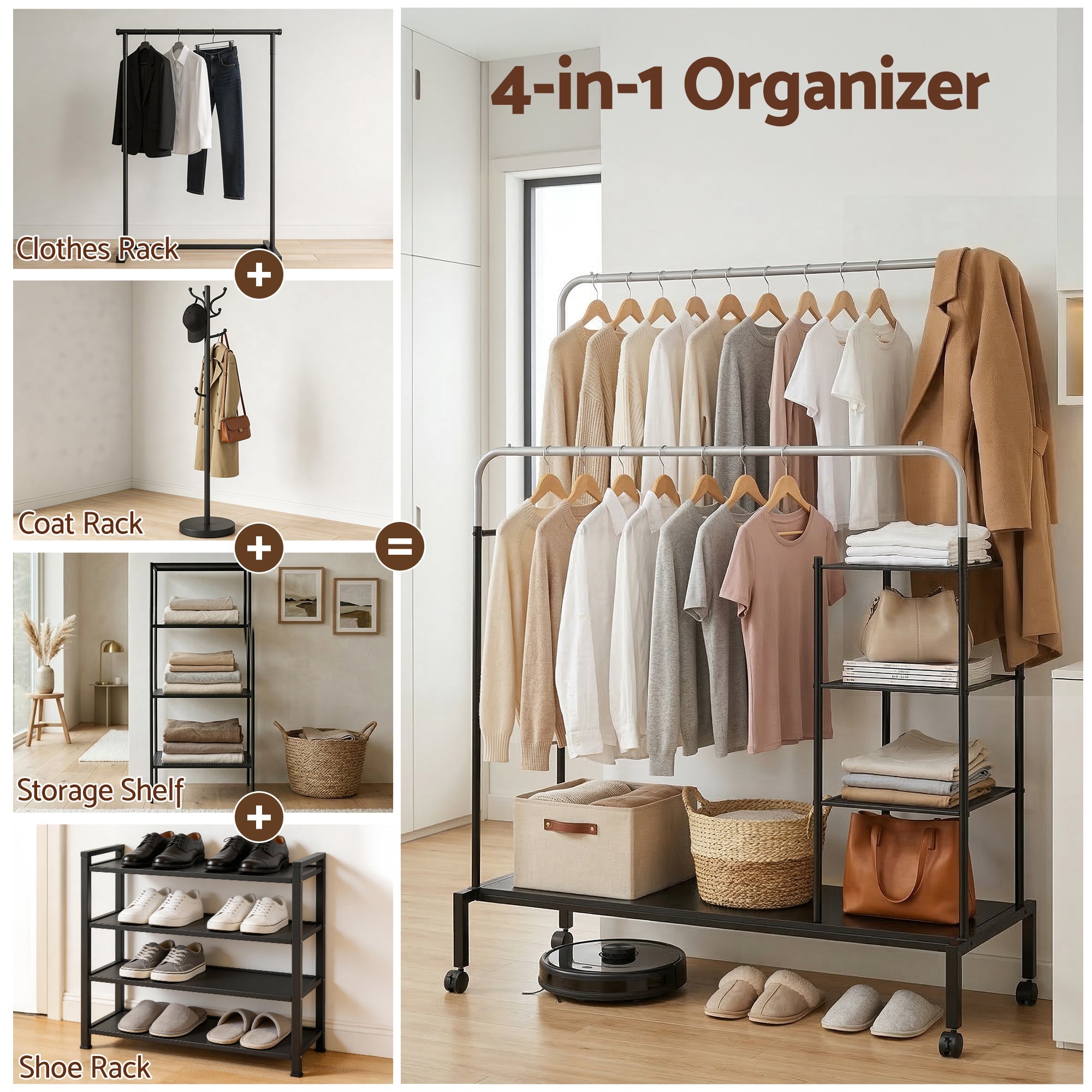 Clothes Rack Double Rod Airer Rail Coat Stand Hanger Storage Shelf - Furniture > Living Room > Coat Racks - Rivercity House & Home Co. (ABN 18 642 972 209) - Affordable Modern Furniture Australia