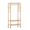 169cm Bamboo Clothes Rack Wardrobe Coat Stand with Wheels - Bamboo