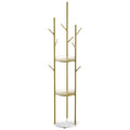 Coat Rack Clothes Stand 9 Hook Organiser with Shelves - Gold
