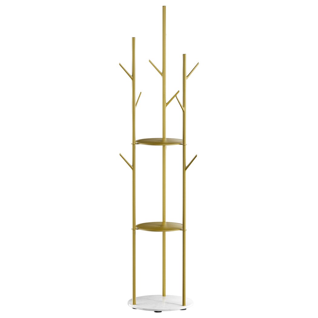 Coat Rack Clothes Stand 9 Hook Organizer with Shelves - Gold - Rivercity House & Home Co. (ABN 18 642 972 209) - Affordable Modern Furniture Australia