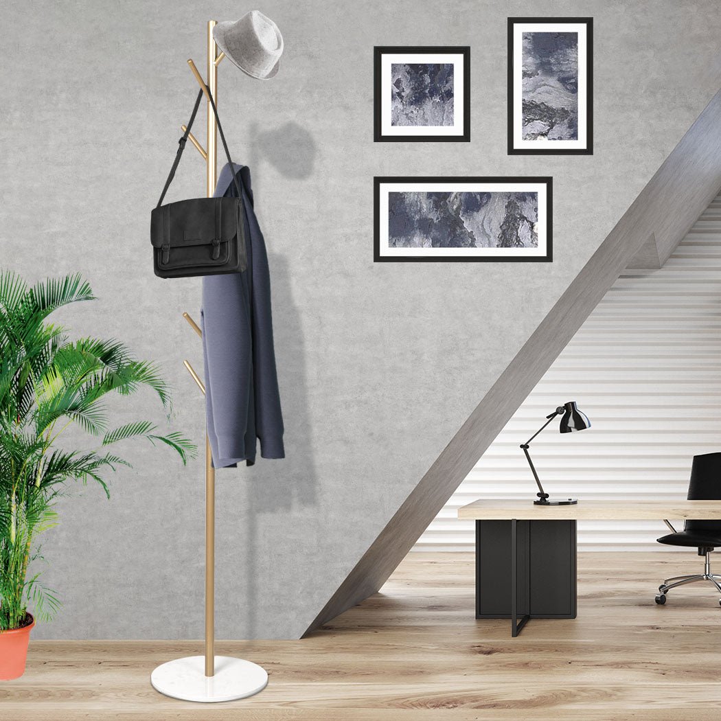 Coat Rack Hat and Clothes Stand with Marble Base - Gold - Rivercity House & Home Co. (ABN 18 642 972 209) - Affordable Modern Furniture Australia
