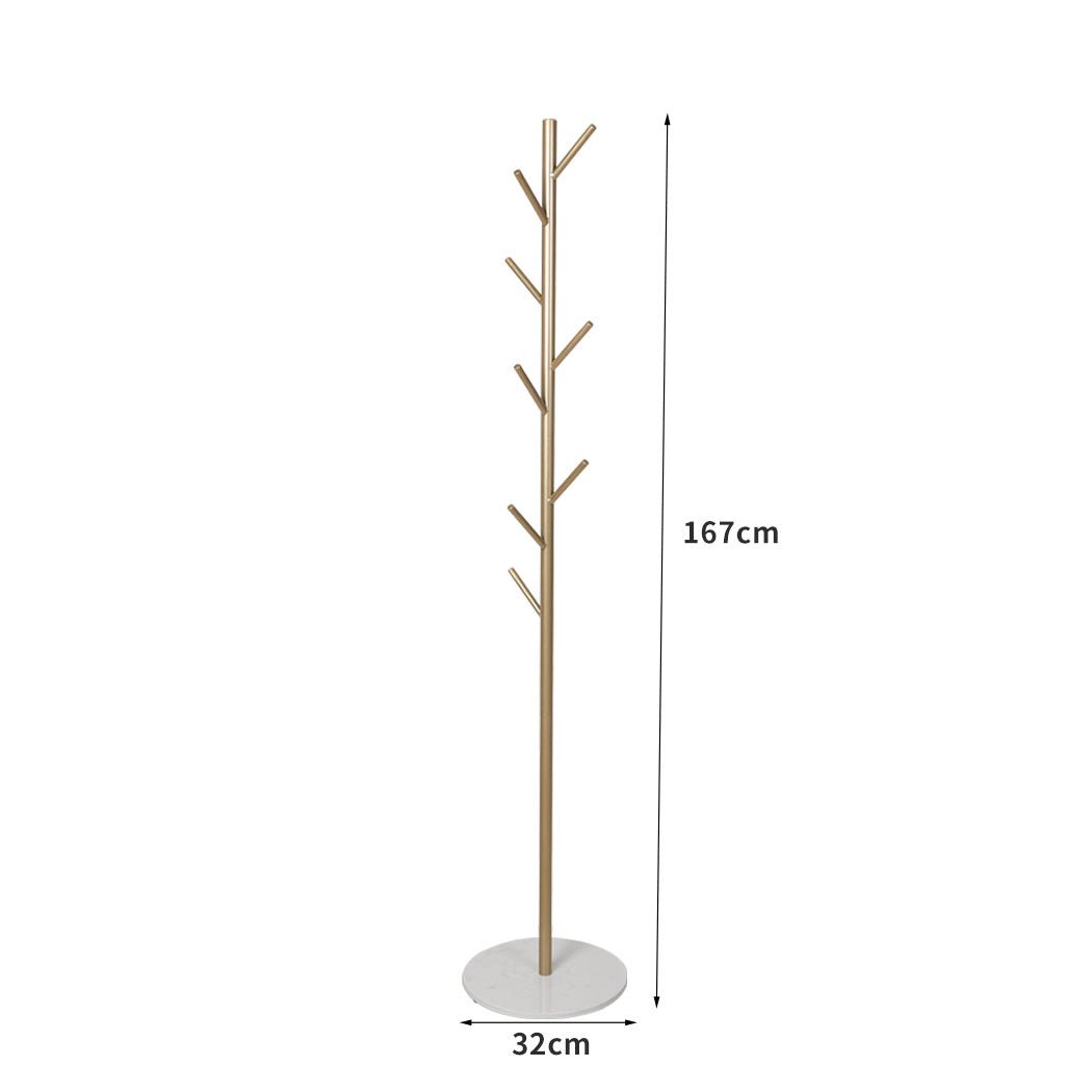 Coat Rack Hat and Clothes Stand with Marble Base - Gold - Rivercity House & Home Co. (ABN 18 642 972 209) - Affordable Modern Furniture Australia