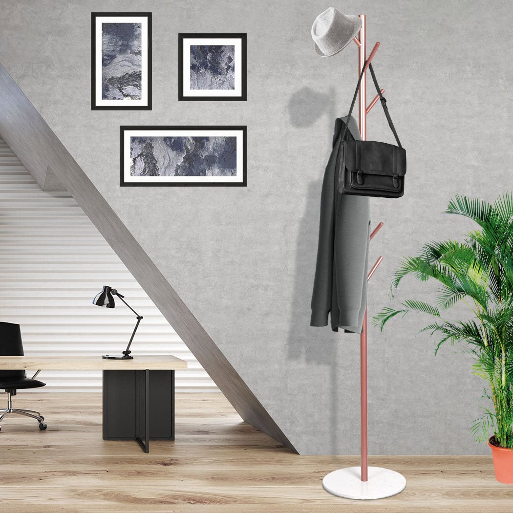 Coat Rack Hat and Clothes Stand with Marble Base - Rose Gold - Rivercity House & Home Co. (ABN 18 642 972 209) - Affordable Modern Furniture Australia