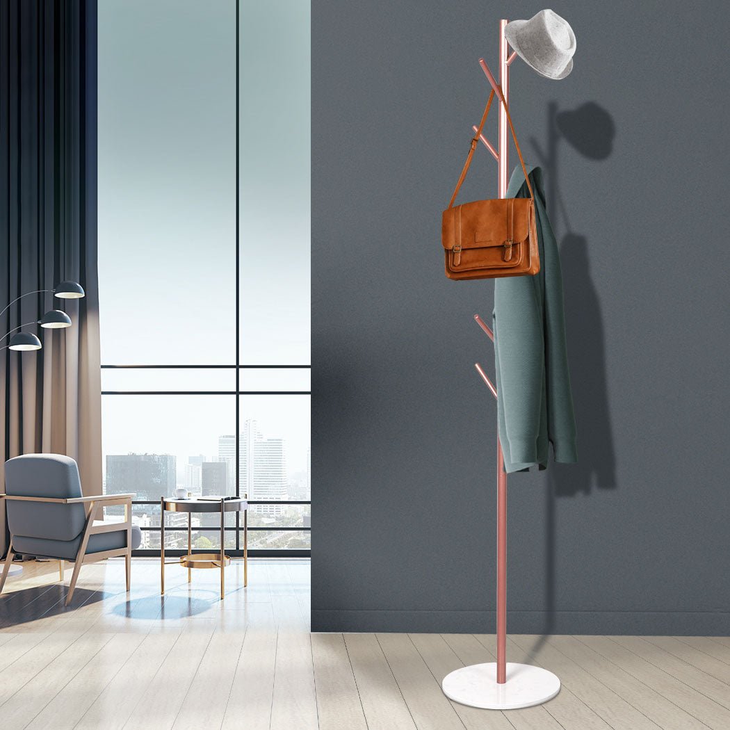 Coat Rack Hat and Clothes Stand with Marble Base - Rose Gold - Rivercity House & Home Co. (ABN 18 642 972 209) - Affordable Modern Furniture Australia