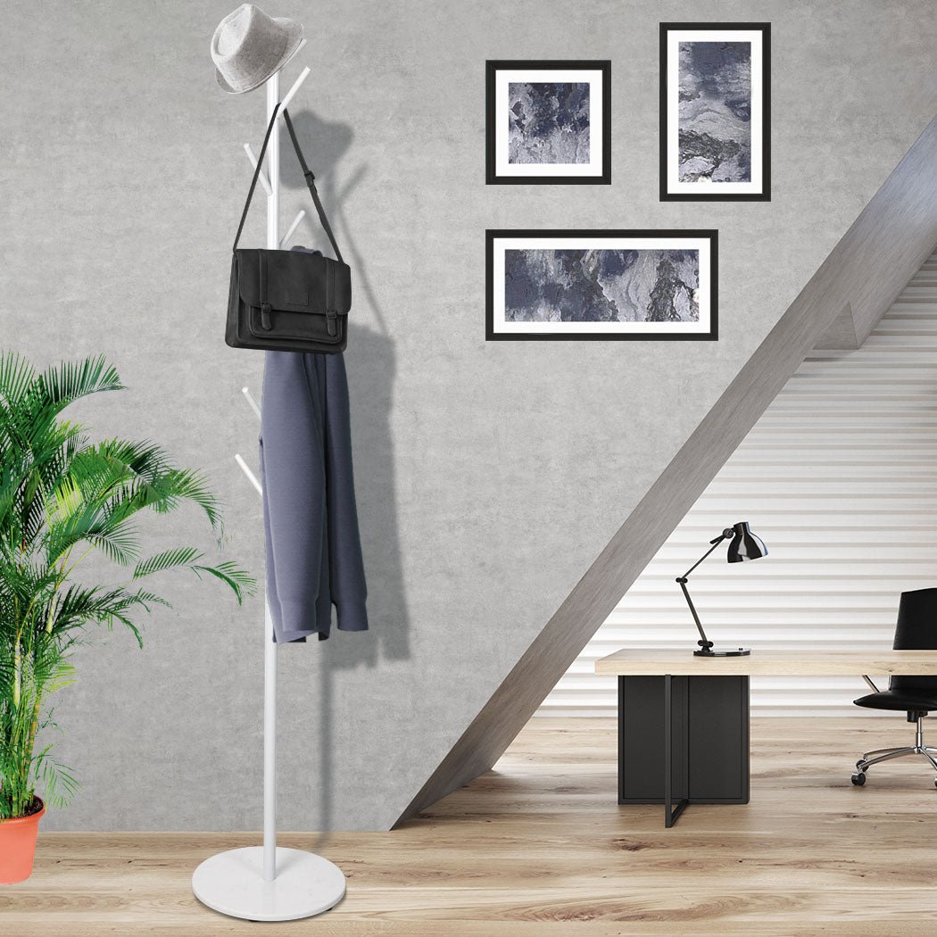 Coat Rack Hat and Clothes Stand with Marble Base - White - Rivercity House & Home Co. (ABN 18 642 972 209) - Affordable Modern Furniture Australia