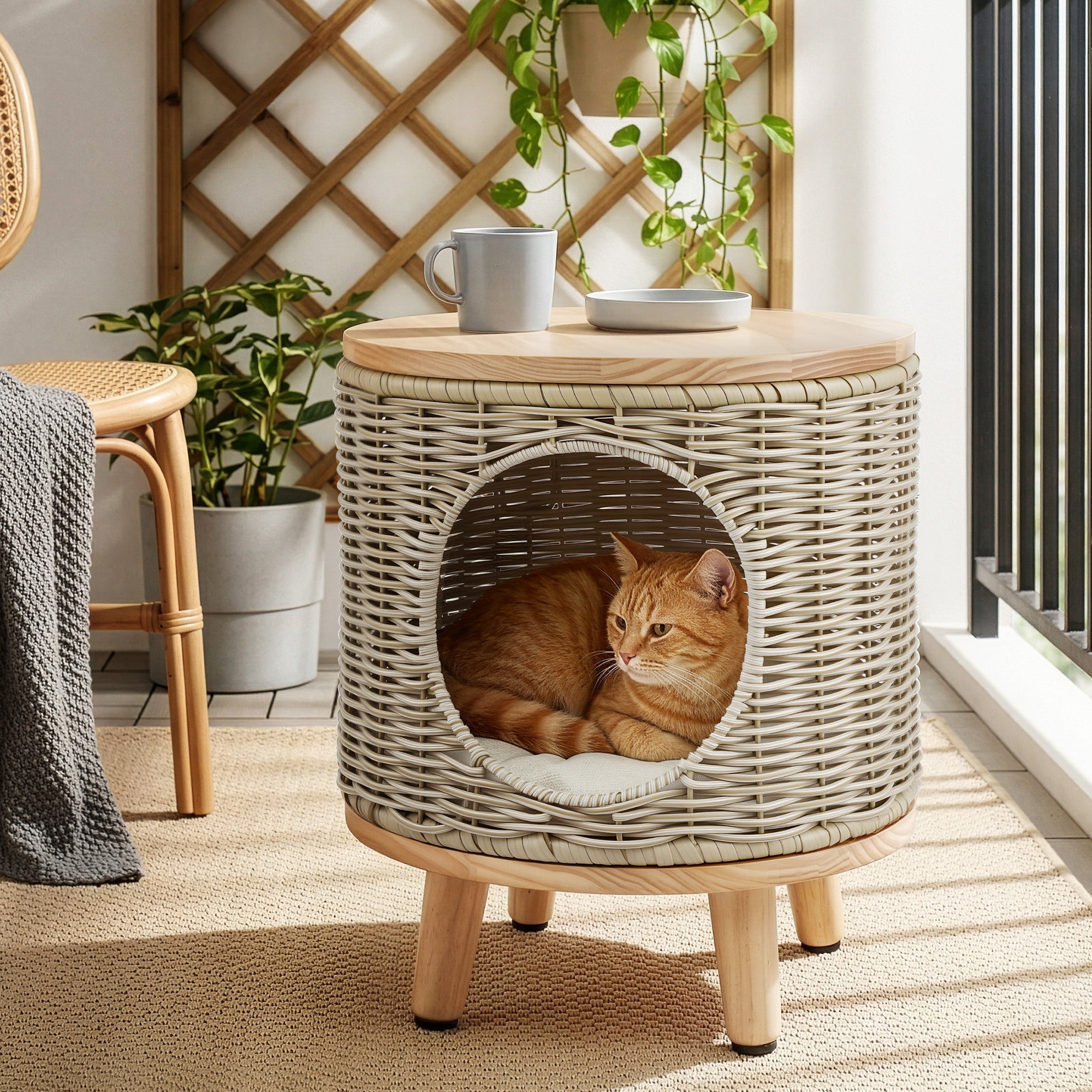 Coffee Side Table Wicker Steel Desk Pet Bed Storage Outdoor Furniture - Furniture > Living Room > Side Tables - Rivercity House & Home Co. (ABN 18 642 972 209) - Affordable Modern Furniture Australia