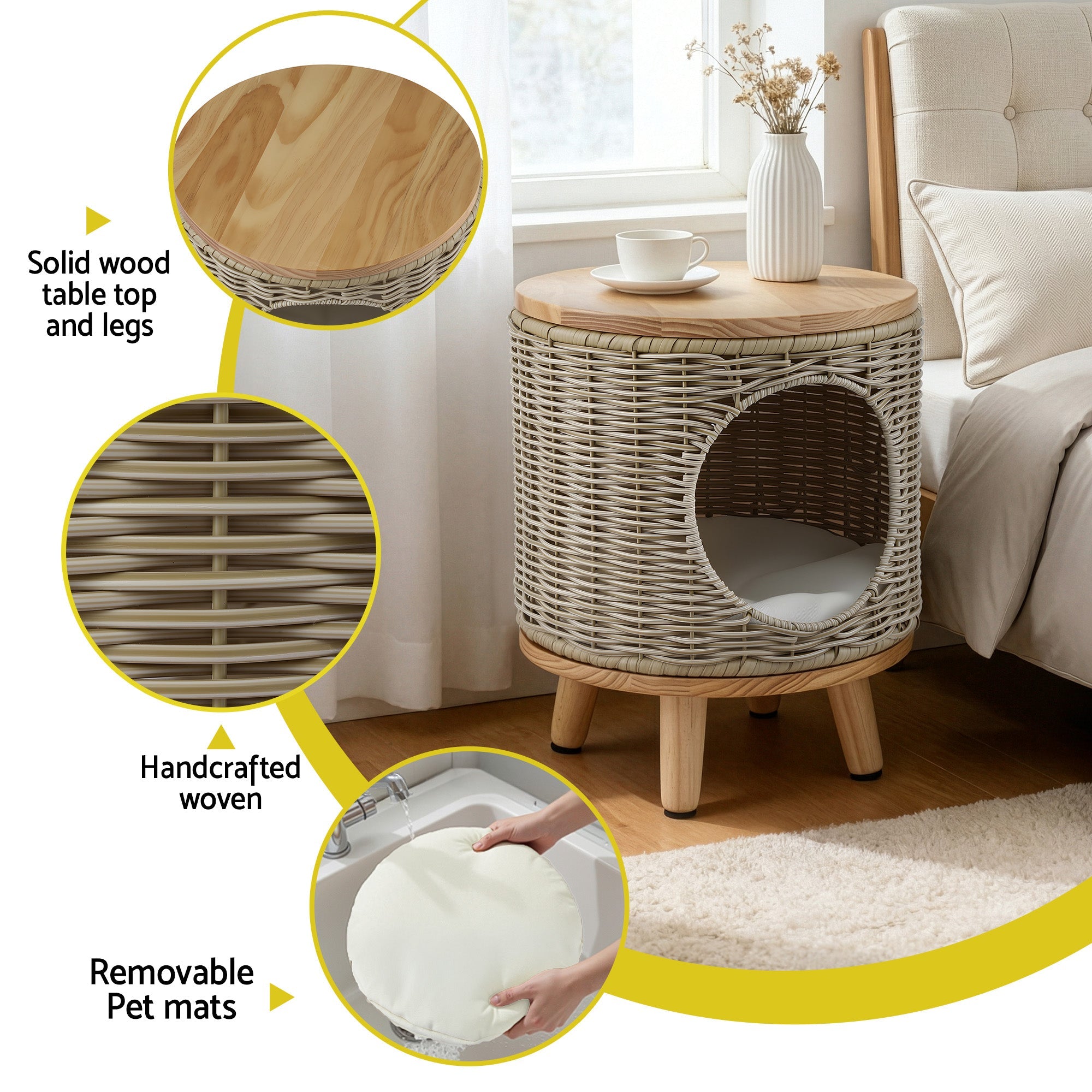 Coffee Side Table Wicker Steel Desk Pet Bed Storage Outdoor Furniture - Furniture > Living Room > Side Tables - Rivercity House & Home Co. (ABN 18 642 972 209) - Affordable Modern Furniture Australia