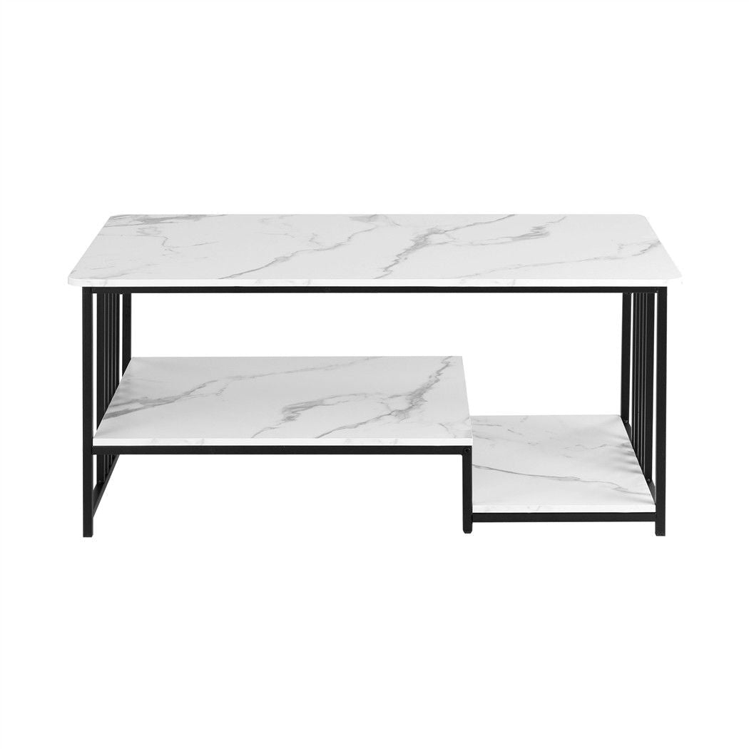 Coffee Table 100cm with 2-Tier Storage and Faux Marble Finish - White & Black - Furniture > Living Room > Coffee Tables - Rivercity House & Home Co. (ABN 18 642 972 209) - Affordable Modern Furniture Australia