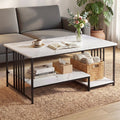 Coffee Table 100cm with 2-Tier Storage and Faux Marble Finish - White & Black