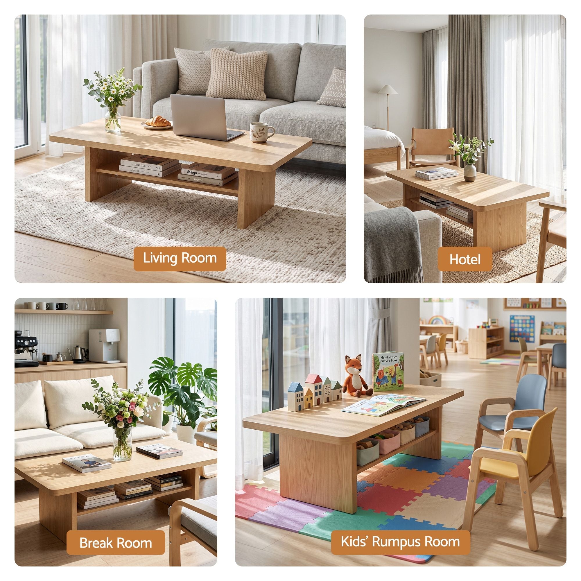Coffee Table 110cm Center Table with 2-Tier Open Storage Shelf - Pine - Furniture > Living Room > Coffee Tables - Rivercity House & Home Co. (ABN 18 642 972 209) - Affordable Modern Furniture Australia