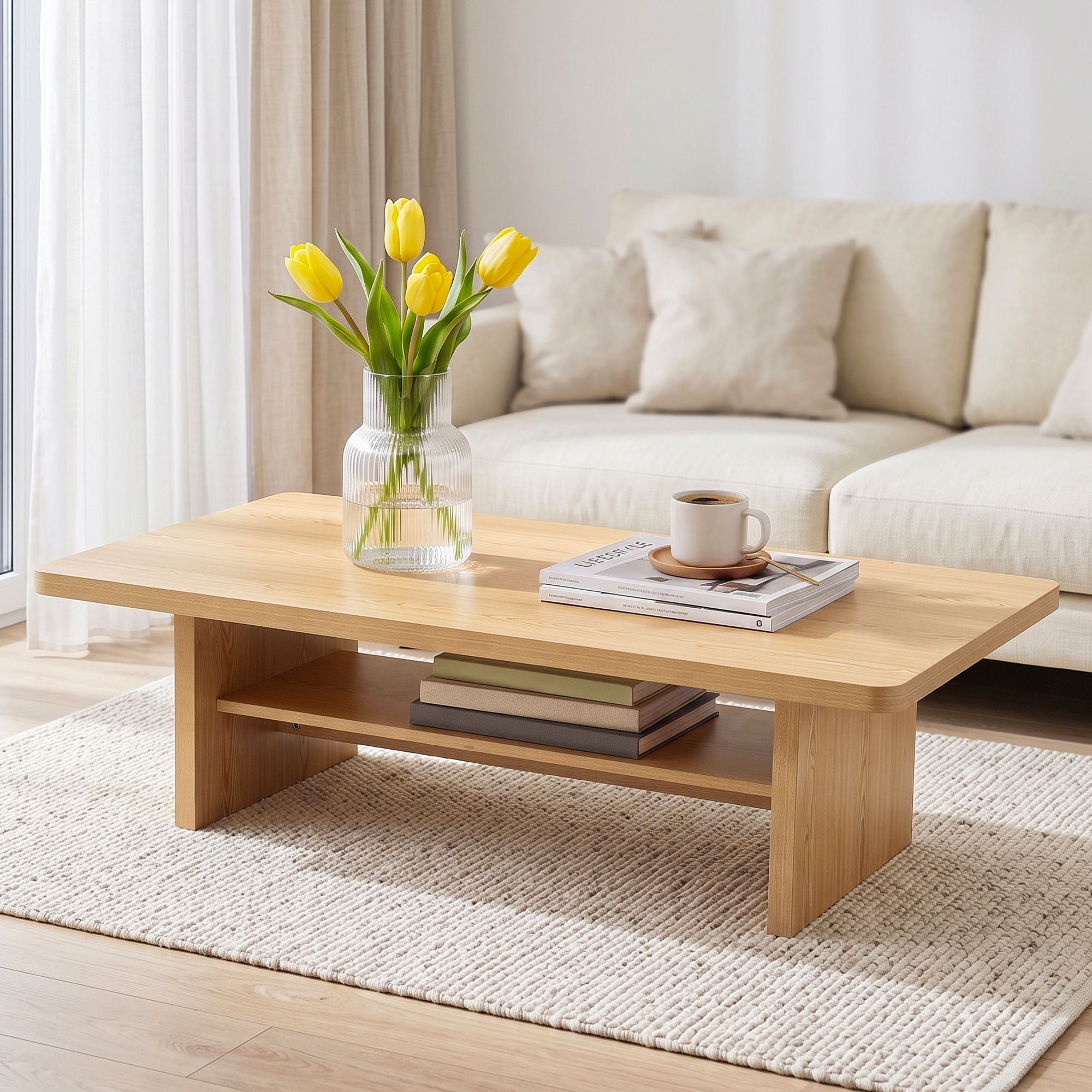 Coffee Table 110cm Center Table with 2-Tier Open Storage Shelf - Pine - Furniture > Living Room > Coffee Tables - Rivercity House & Home Co. (ABN 18 642 972 209) - Affordable Modern Furniture Australia