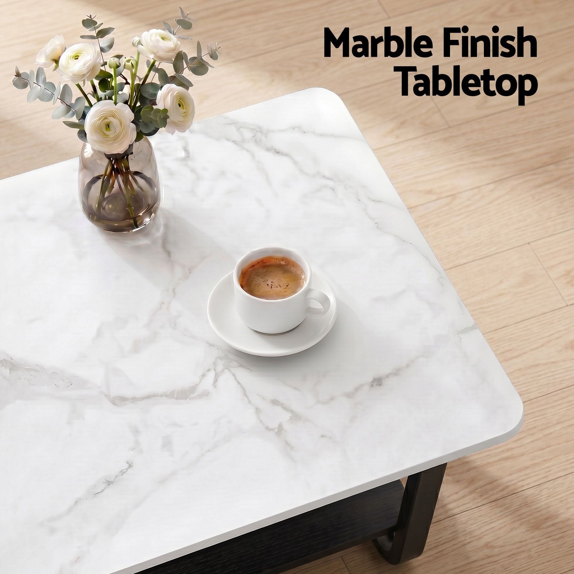 Coffee Table 2 - Tier 80CM Marble Finish Shelf Black&White - Furniture > Living Room > Coffee Tables - Rivercity House & Home Co. (ABN 18 642 972 209) - Affordable Modern Furniture Australia