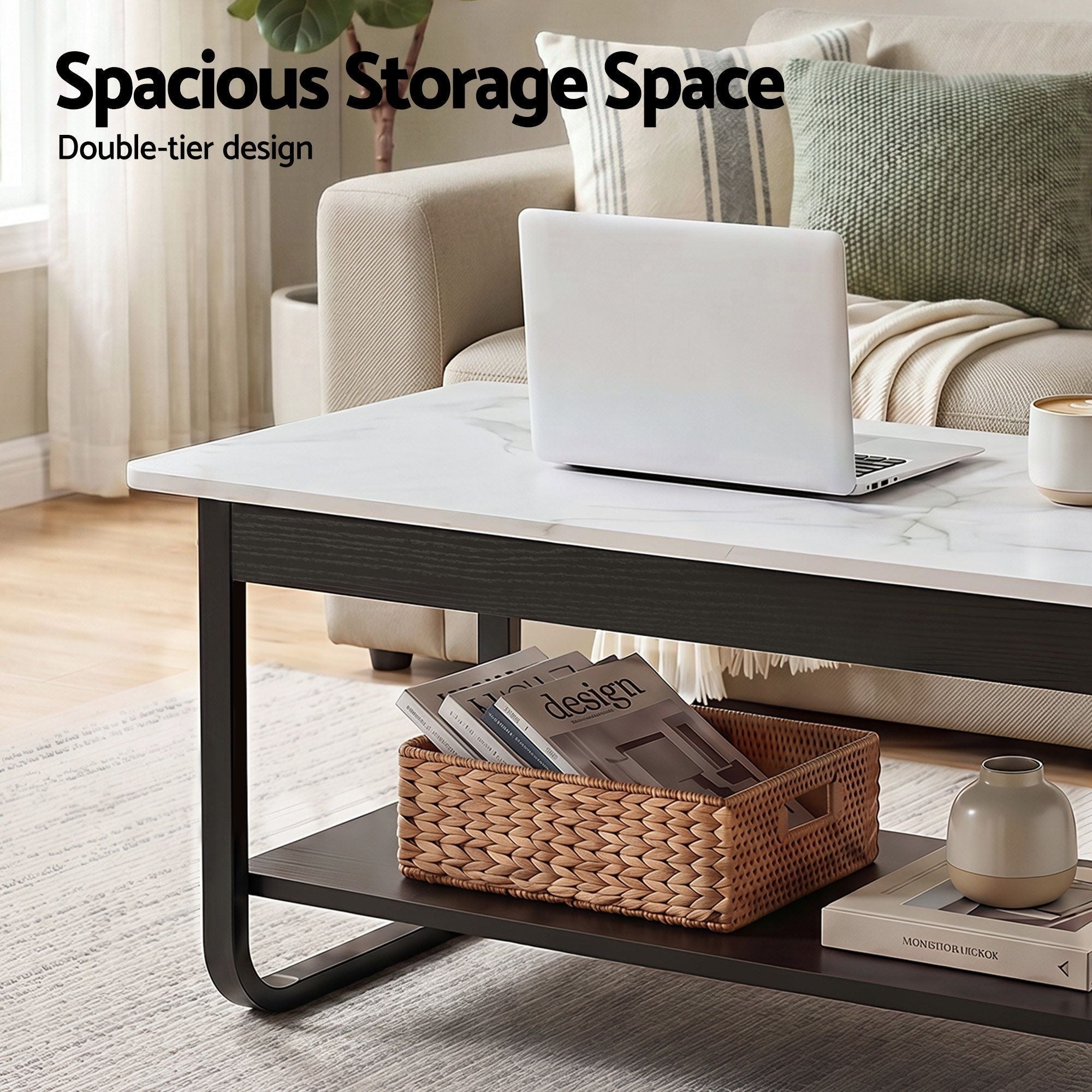 Coffee Table 2 - Tier 80CM Marble Finish Shelf Black&White - Furniture > Living Room > Coffee Tables - Rivercity House & Home Co. (ABN 18 642 972 209) - Affordable Modern Furniture Australia
