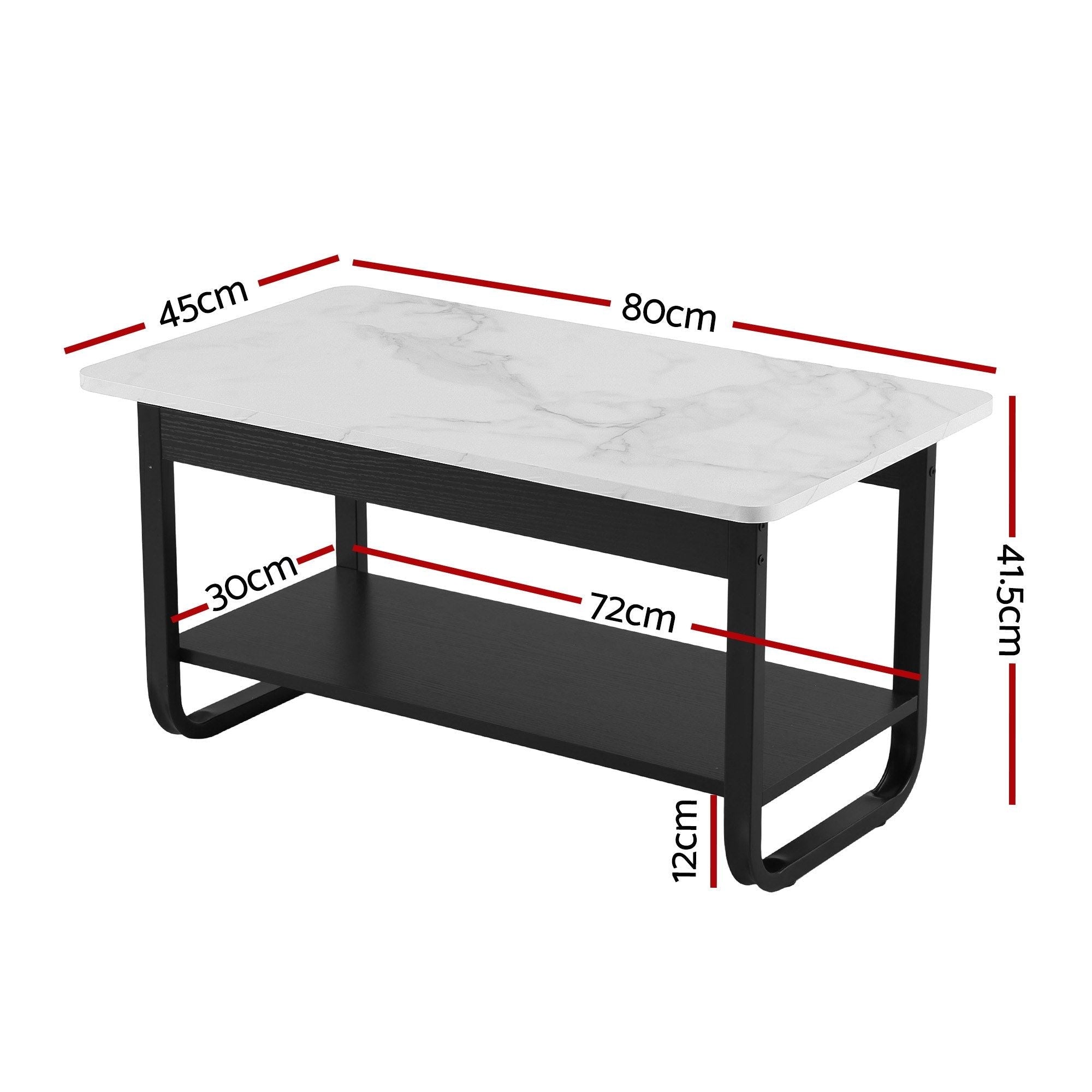 Coffee Table 2 - Tier 80CM Marble Finish Shelf Black&White - Furniture > Living Room > Coffee Tables - Rivercity House & Home Co. (ABN 18 642 972 209) - Affordable Modern Furniture Australia