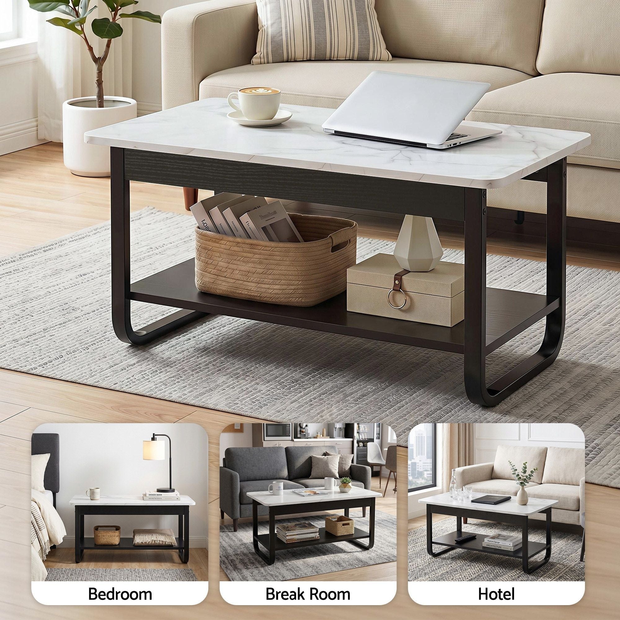 Coffee Table 2 - Tier 80CM Marble Finish Shelf Black&White - Furniture > Living Room > Coffee Tables - Rivercity House & Home Co. (ABN 18 642 972 209) - Affordable Modern Furniture Australia