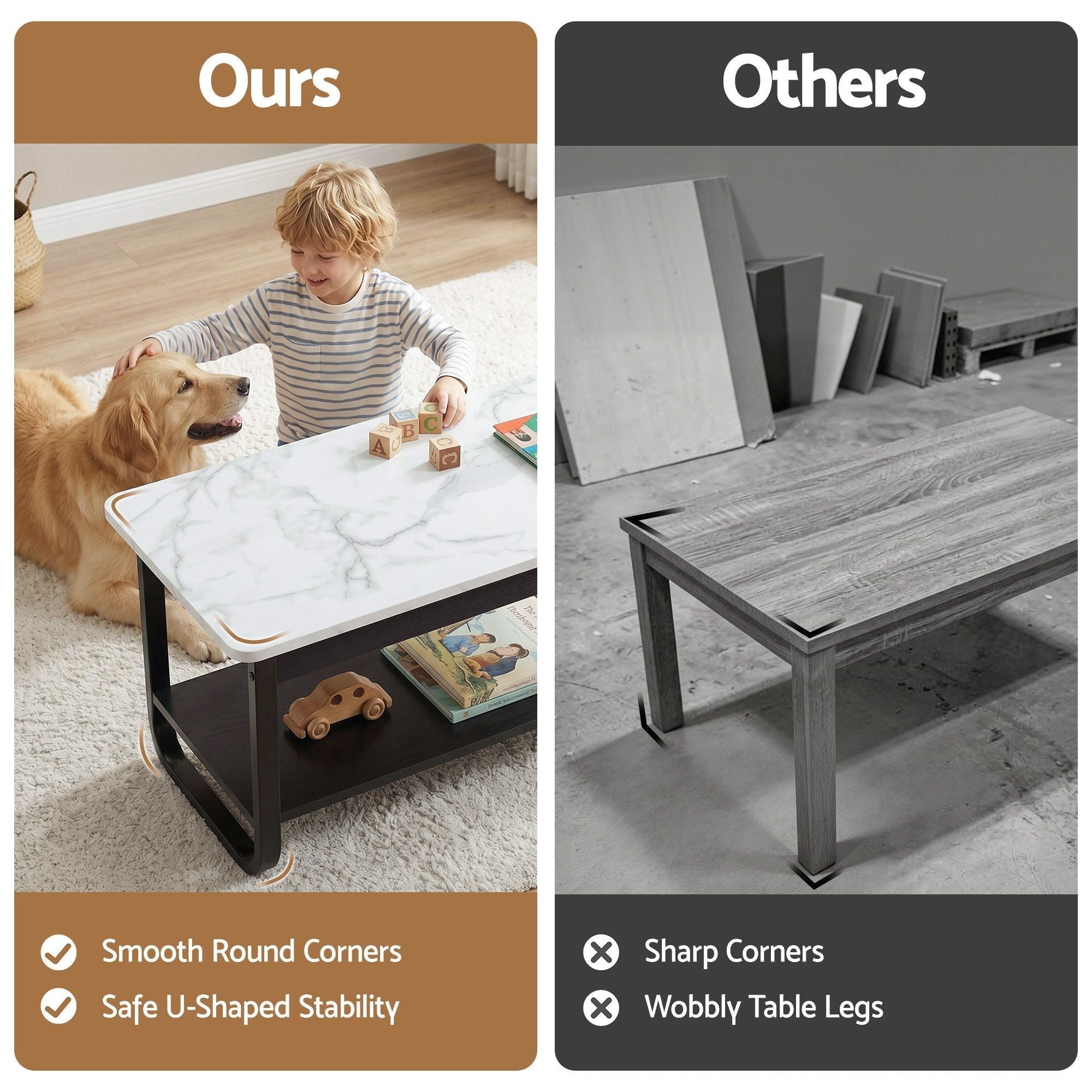 Coffee Table 2 - Tier 80CM Marble Finish Shelf Black&White - Furniture > Living Room > Coffee Tables - Rivercity House & Home Co. (ABN 18 642 972 209) - Affordable Modern Furniture Australia