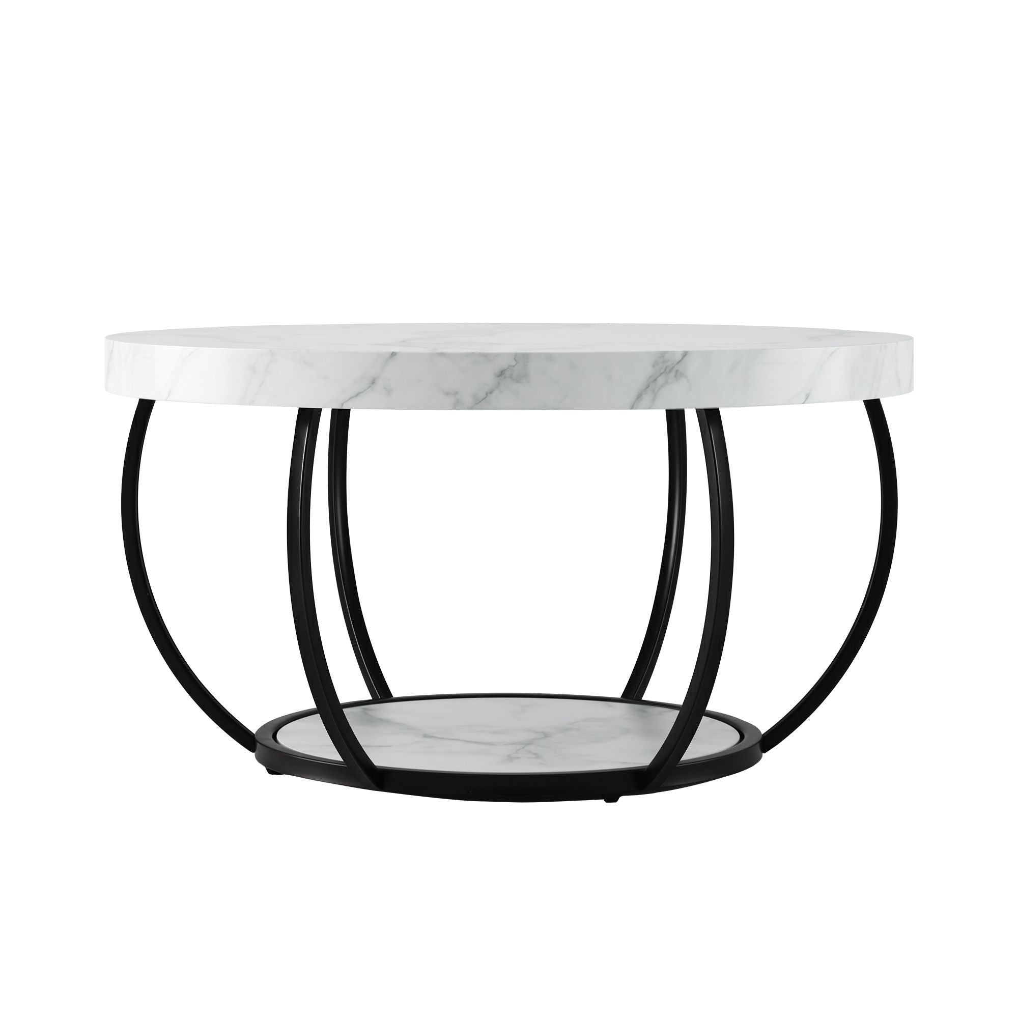 Coffee Table 2 - Tier Marble Finish Round White&Black - Furniture > Living Room > Coffee Tables - Rivercity House & Home Co. (ABN 18 642 972 209) - Affordable Modern Furniture Australia