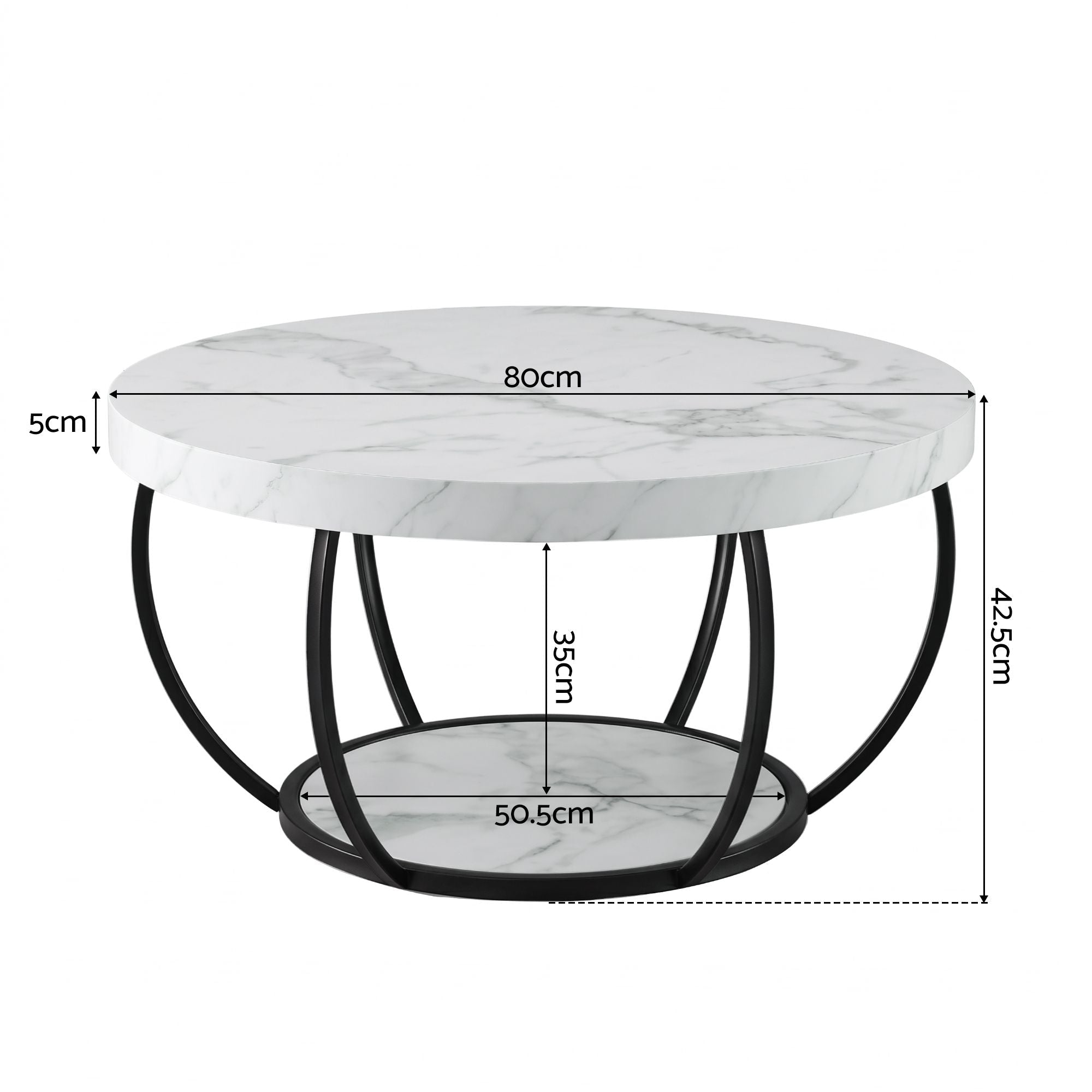 Coffee Table 2 - Tier Marble Finish Round White&Black - Furniture > Living Room > Coffee Tables - Rivercity House & Home Co. (ABN 18 642 972 209) - Affordable Modern Furniture Australia