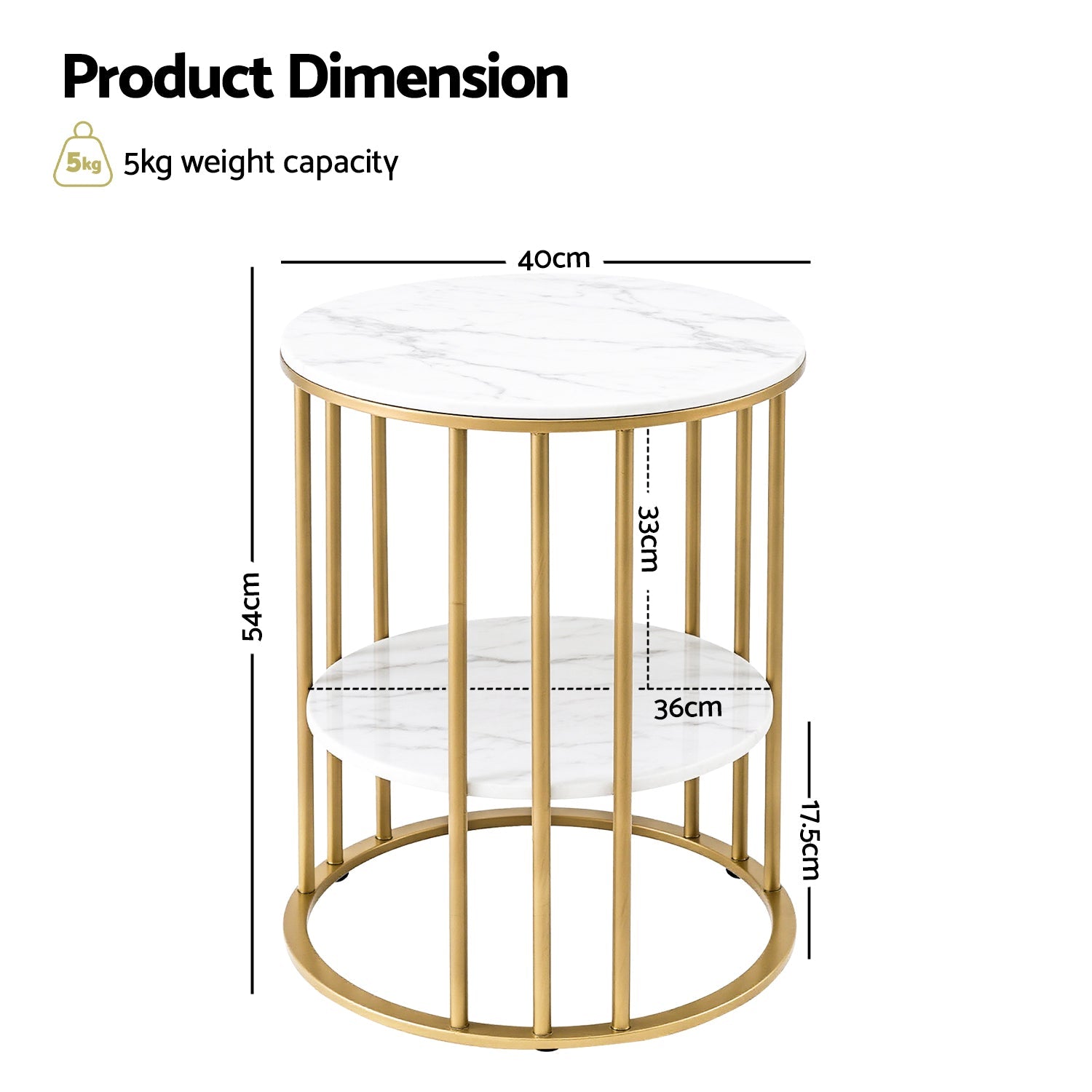 Coffee Table 2 - Tier Round Marble Effect White&Gold - Furniture > Living Room > Coffee Tables - Rivercity House & Home Co. (ABN 18 642 972 209) - Affordable Modern Furniture Australia