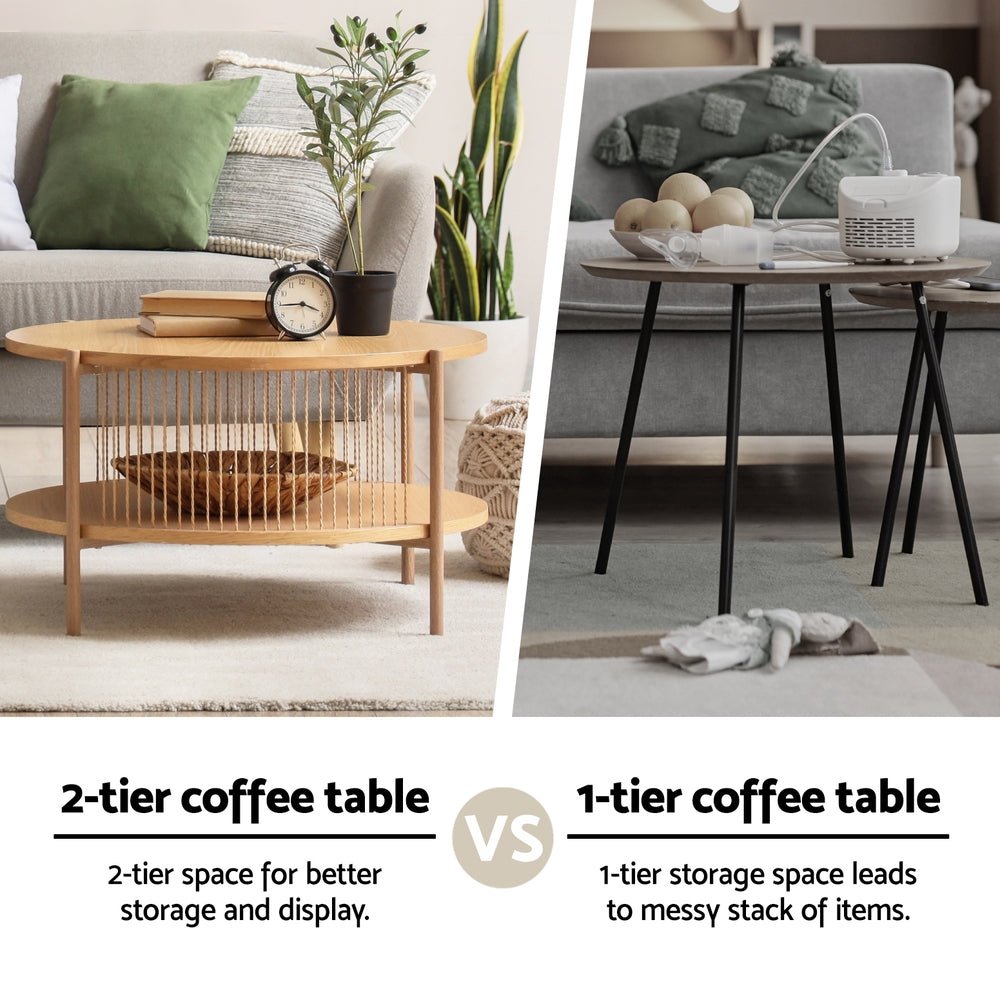 Coffee Table 2 - Tier Round Wood - Furniture > Living Room > Coffee Tables - Rivercity House & Home Co. (ABN 18 642 972 209) - Affordable Modern Furniture Australia