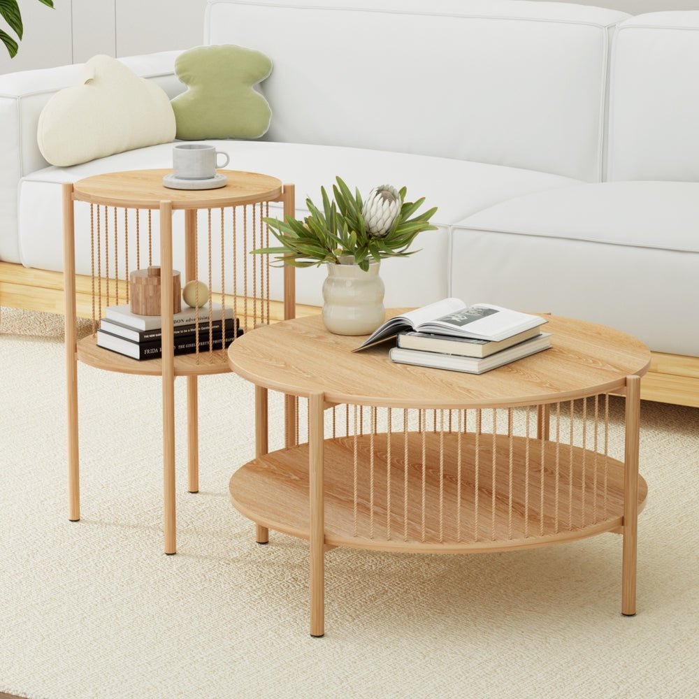 Coffee Table 2 - Tier Round Wood - Furniture > Living Room > Coffee Tables - Rivercity House & Home Co. (ABN 18 642 972 209) - Affordable Modern Furniture Australia
