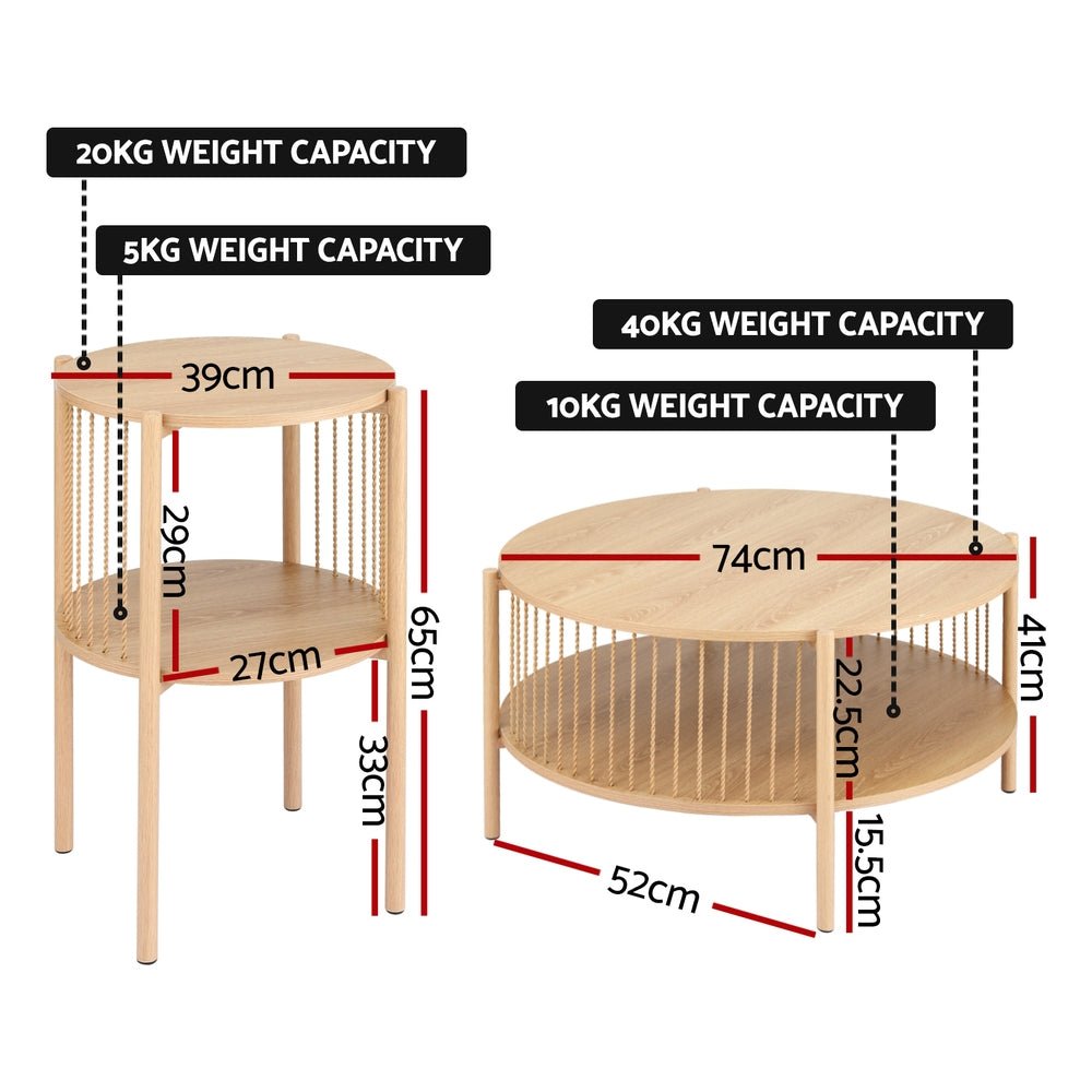 Coffee Table 2 - Tier Round Wood - Furniture > Living Room > Coffee Tables - Rivercity House & Home Co. (ABN 18 642 972 209) - Affordable Modern Furniture Australia