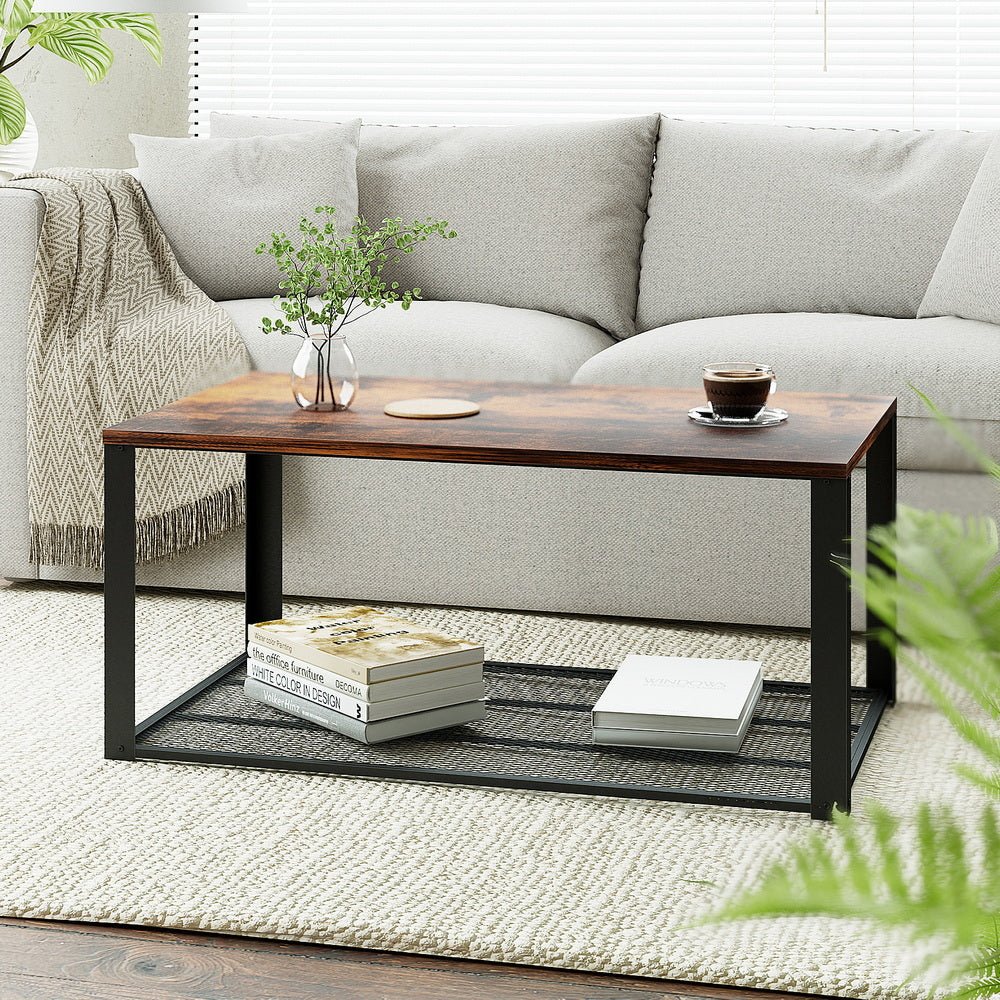 Coffee Table 2 - Tier Rustic Brown 104CM - Furniture > Living Room > Coffee Tables - Rivercity House & Home Co. (ABN 18 642 972 209) - Affordable Modern Furniture Australia