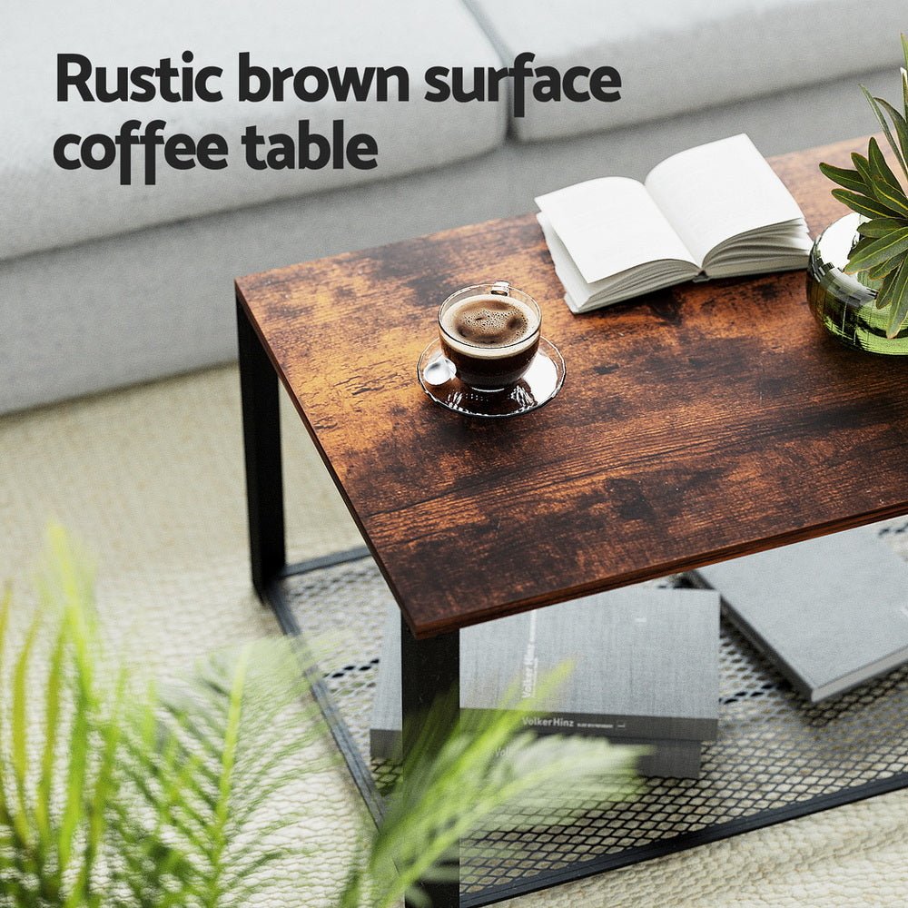 Coffee Table 2 - Tier Rustic Brown 104CM - Furniture > Living Room > Coffee Tables - Rivercity House & Home Co. (ABN 18 642 972 209) - Affordable Modern Furniture Australia