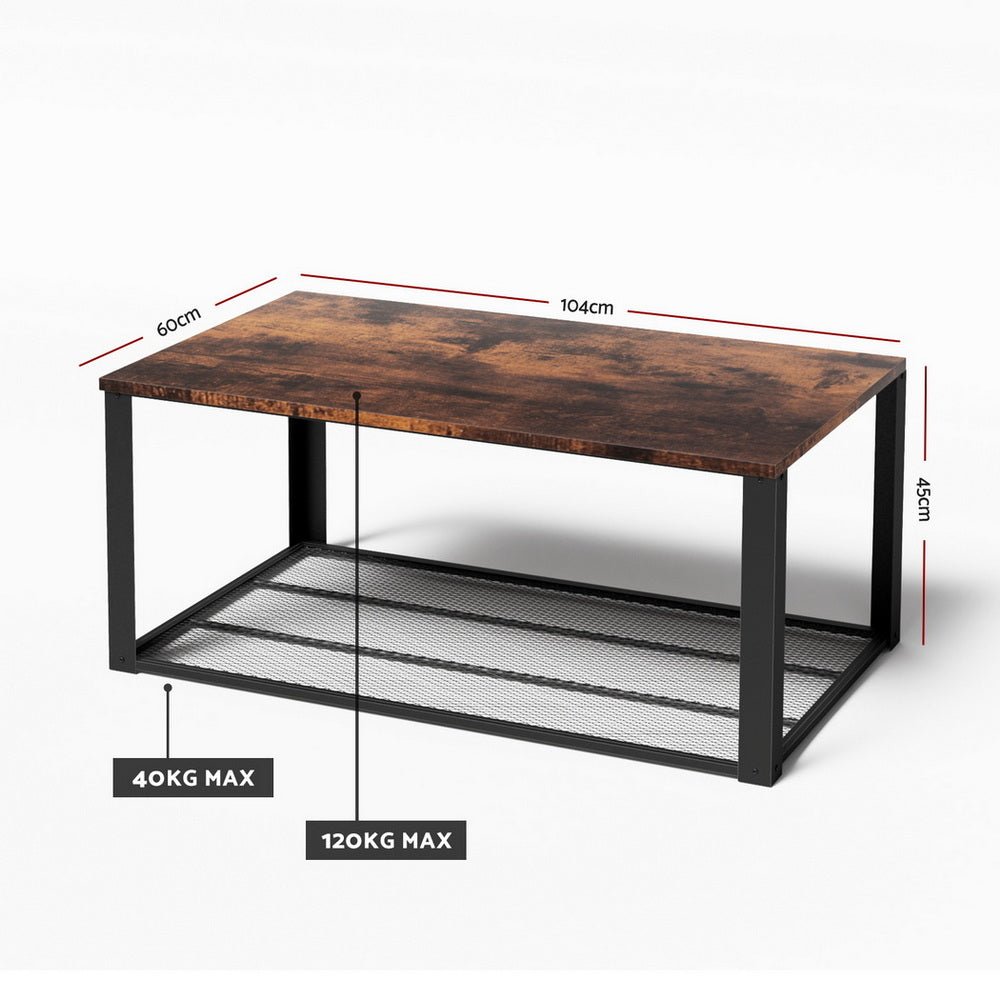 Coffee Table 2 - Tier Rustic Brown 104CM - Furniture > Living Room > Coffee Tables - Rivercity House & Home Co. (ABN 18 642 972 209) - Affordable Modern Furniture Australia