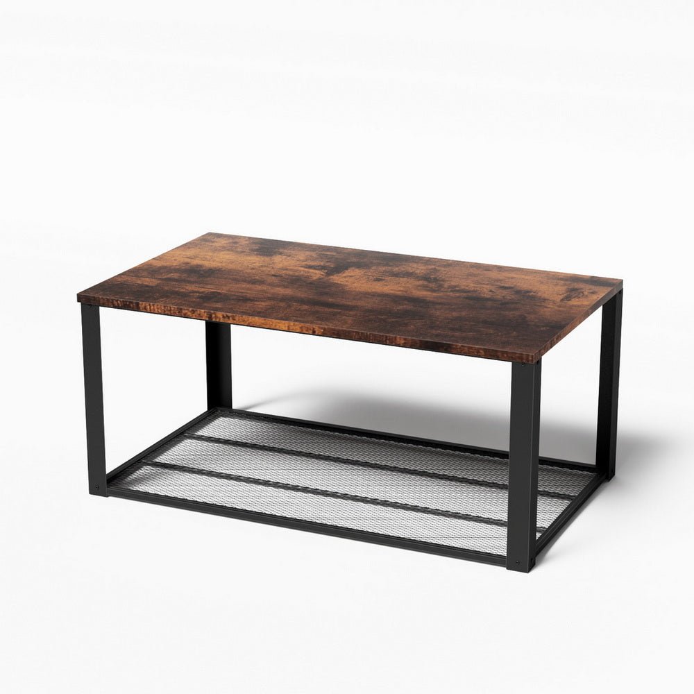 Coffee Table 2 - Tier Rustic Brown 104CM - Furniture > Living Room > Coffee Tables - Rivercity House & Home Co. (ABN 18 642 972 209) - Affordable Modern Furniture Australia