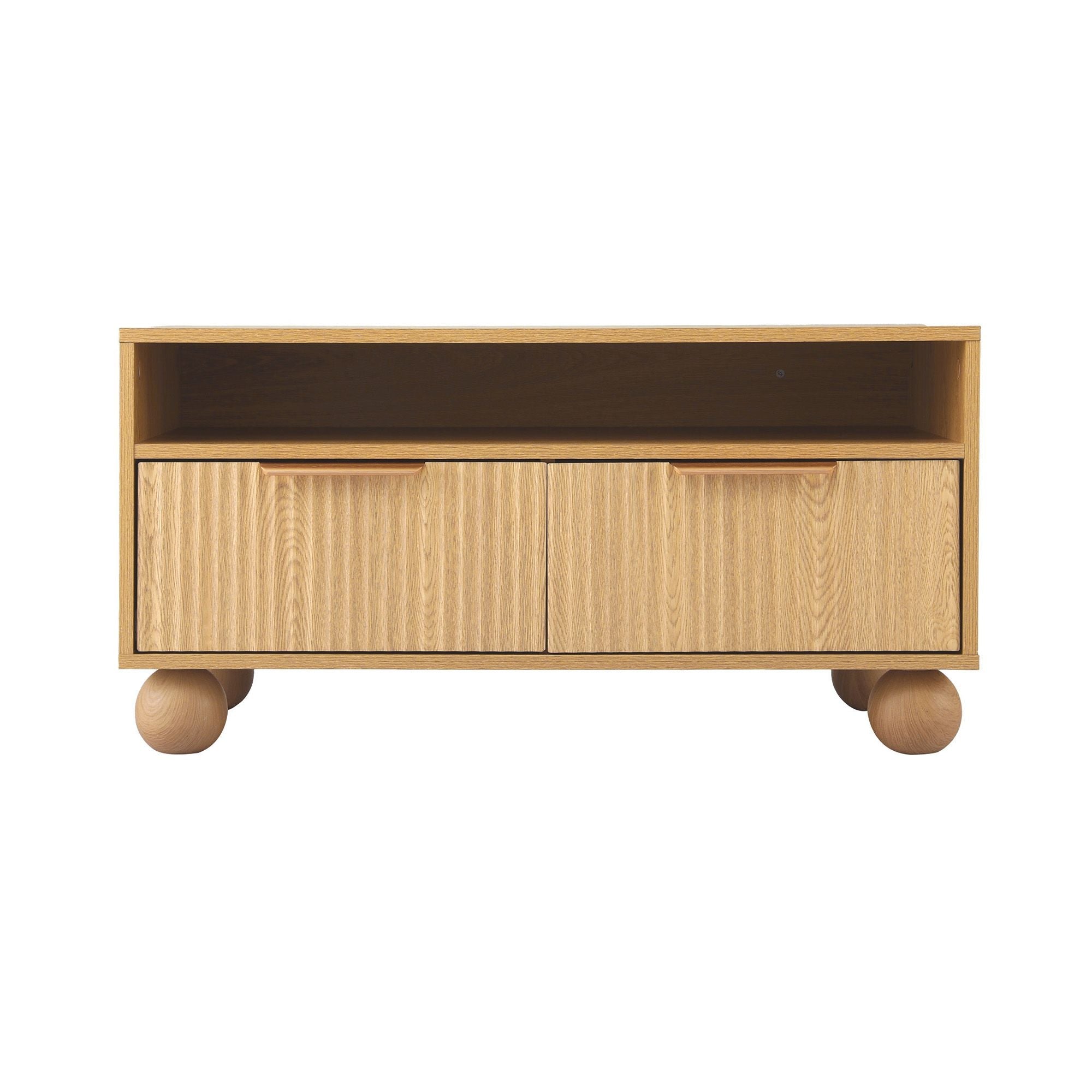 Coffee Table 90cm with Fluted Drawers, Open Shelf and Spherical Solid Legs - Pine - Furniture > Living Room > Coffee Tables - Rivercity House & Home Co. (ABN 18 642 972 209) - Affordable Modern Furniture Australia