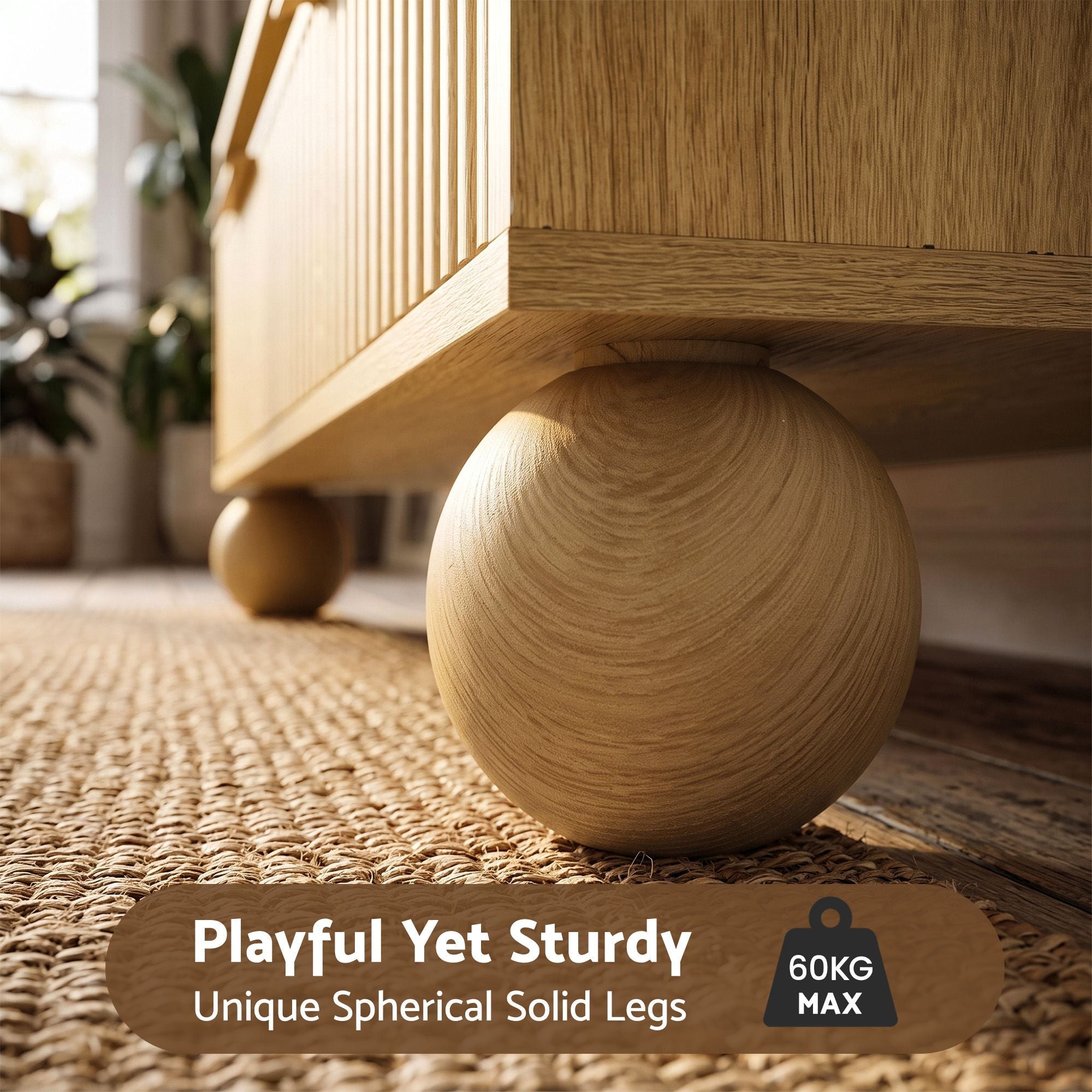 Coffee Table 90cm with Fluted Drawers, Open Shelf and Spherical Solid Legs - Pine - Furniture > Living Room > Coffee Tables - Rivercity House & Home Co. (ABN 18 642 972 209) - Affordable Modern Furniture Australia