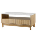 Coffee Table with Marble Effect Top, Drawer & Shelf - Wood & White