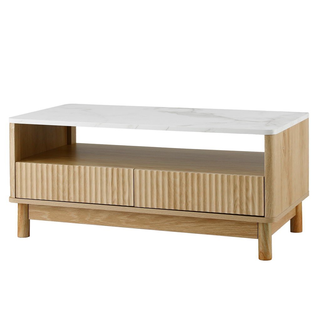 Coffee Table Drawer Shelf Marble Effect Wood&White - Furniture > Living Room > Coffee Tables - Rivercity House & Home Co. (ABN 18 642 972 209) - Affordable Modern Furniture Australia