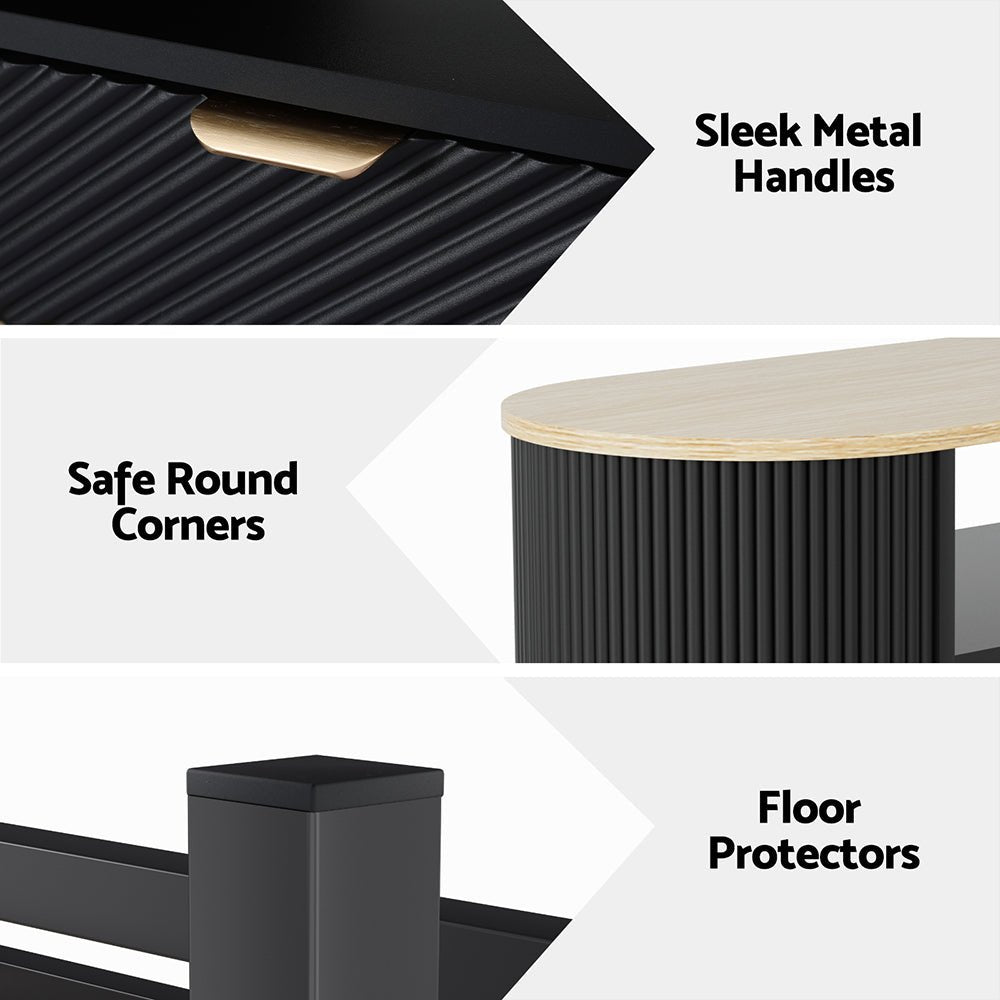 Coffee Table Drawer Shelf Wood&Black - Furniture > Living Room > Coffee Tables - Rivercity House & Home Co. (ABN 18 642 972 209) - Affordable Modern Furniture Australia