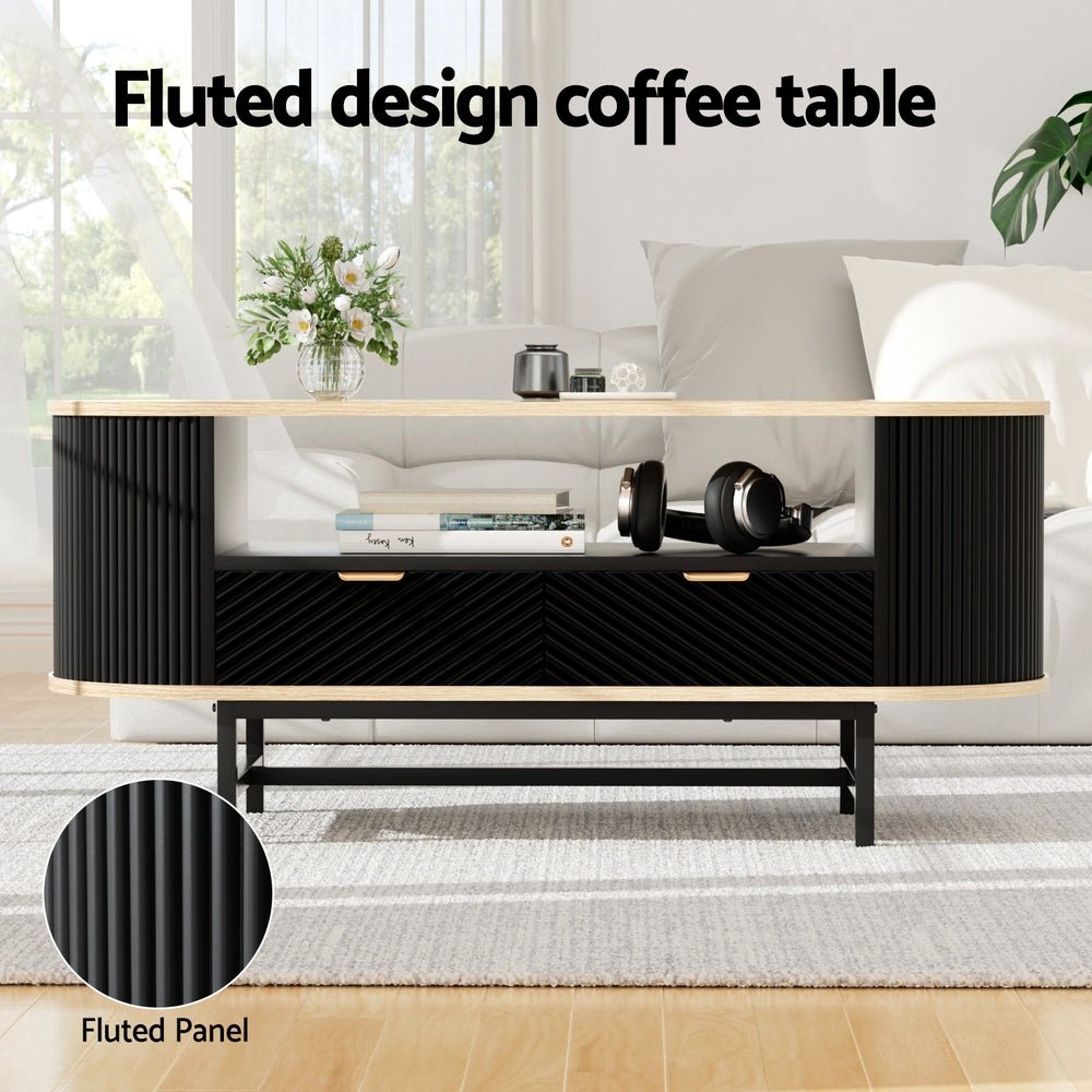 Coffee Table Drawer Shelf Wood&Black - Furniture > Living Room > Coffee Tables - Rivercity House & Home Co. (ABN 18 642 972 209) - Affordable Modern Furniture Australia