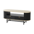 Fluted Coffee Table with Drawers and Shelf 110cm - Wood & Black