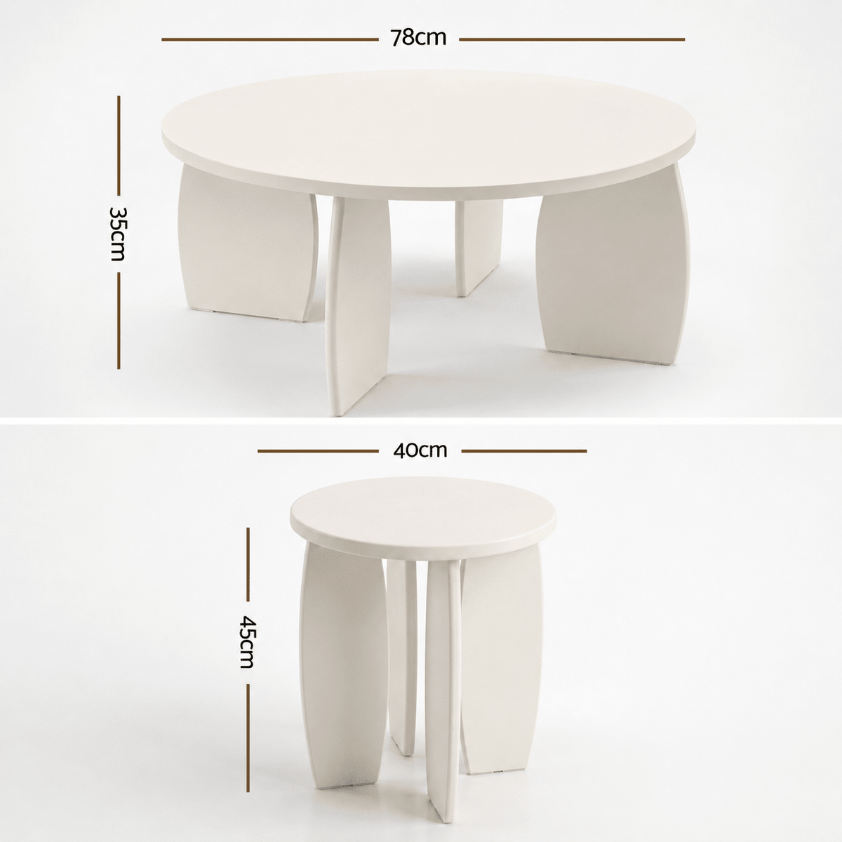 Coffee Table Set of 2 High Gloss Round Side Bedside Table Wood Living Room Cream - Furniture > Living Room > Coffee Tables - Rivercity House & Home Co. (ABN 18 642 972 209) - Affordable Modern Furniture Australia