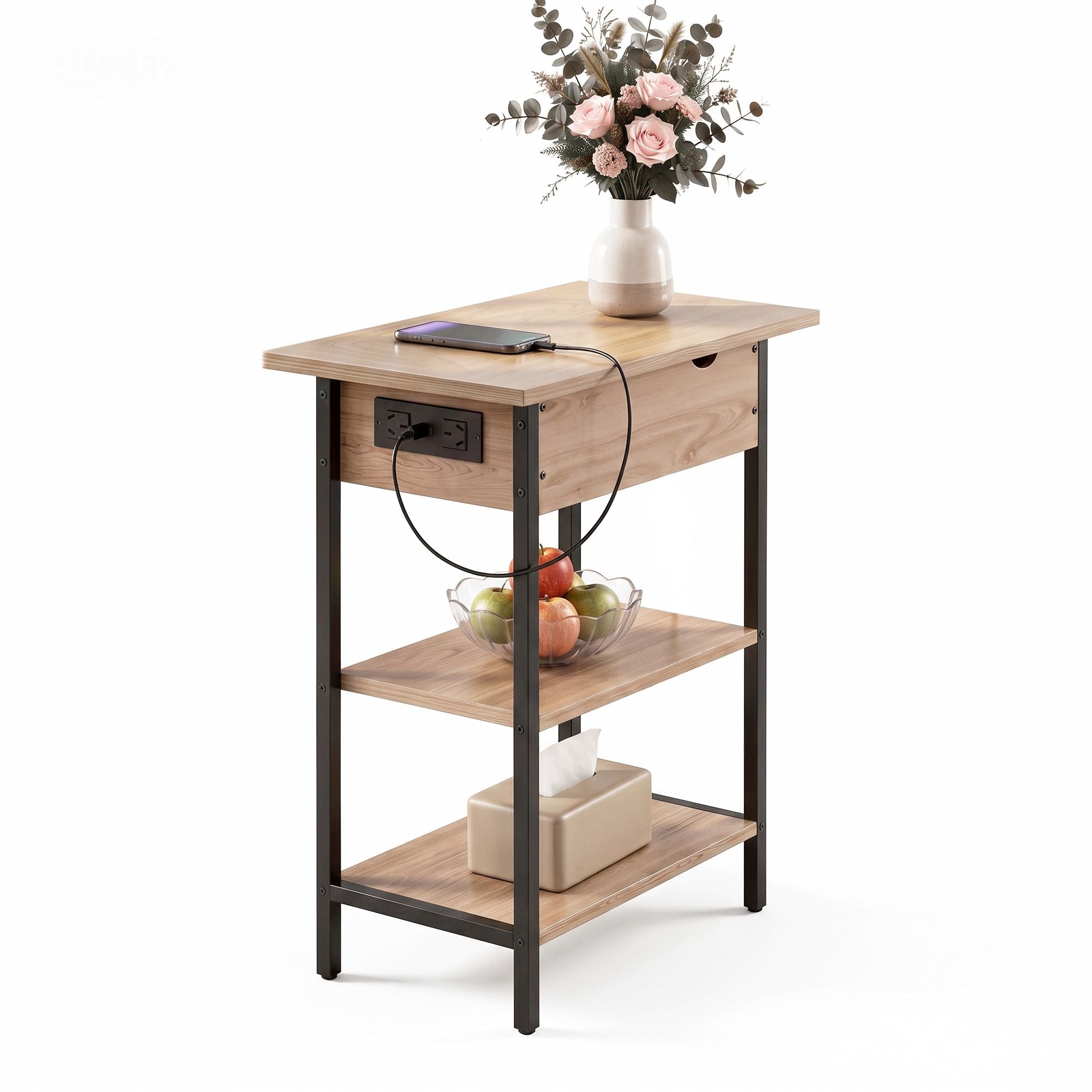 Coffee Table Side Bedside End Table Charging Station Flip-Top Storage 60cm Wood - Furniture > Living Room > Coffee Tables - Rivercity House & Home Co. (ABN 18 642 972 209) - Affordable Modern Furniture Australia