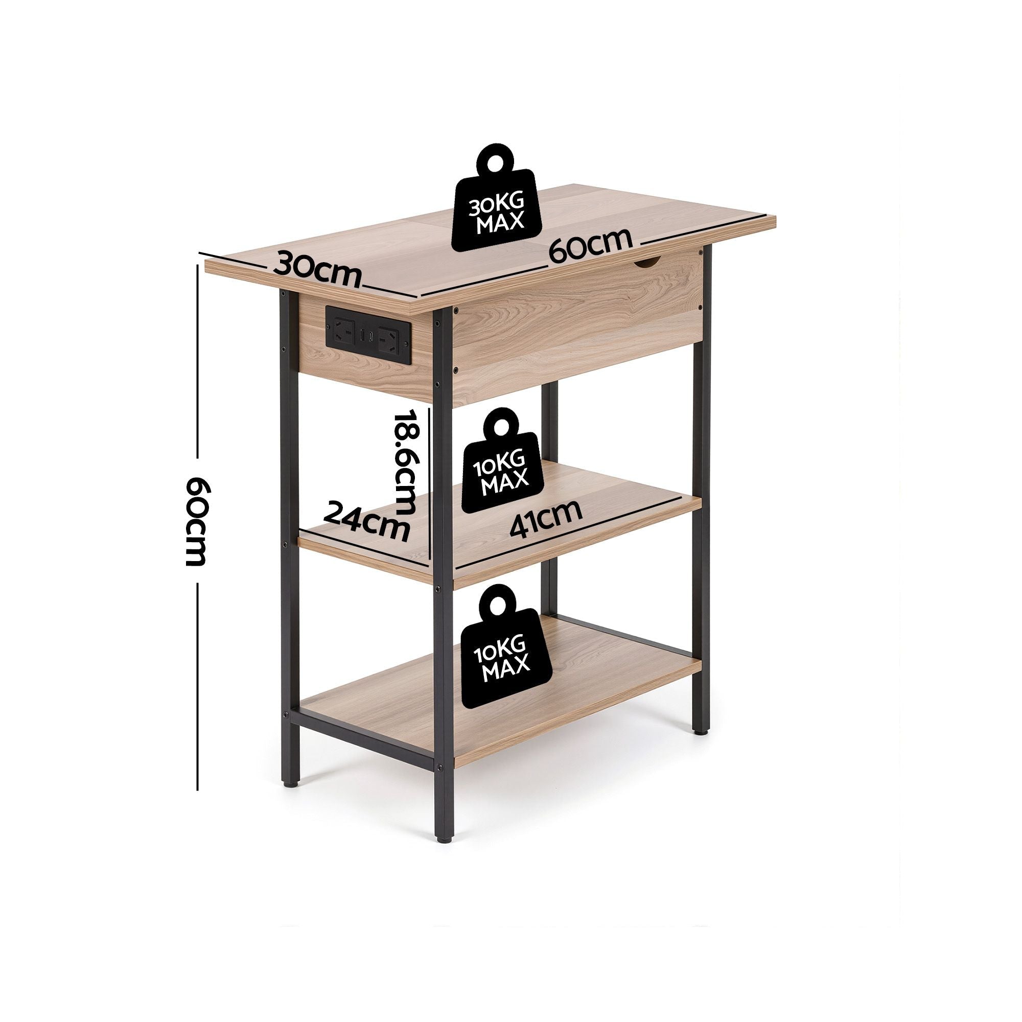 Coffee Table Side Bedside End Table Charging Station Flip-Top Storage 60cm Wood - Furniture > Living Room > Coffee Tables - Rivercity House & Home Co. (ABN 18 642 972 209) - Affordable Modern Furniture Australia