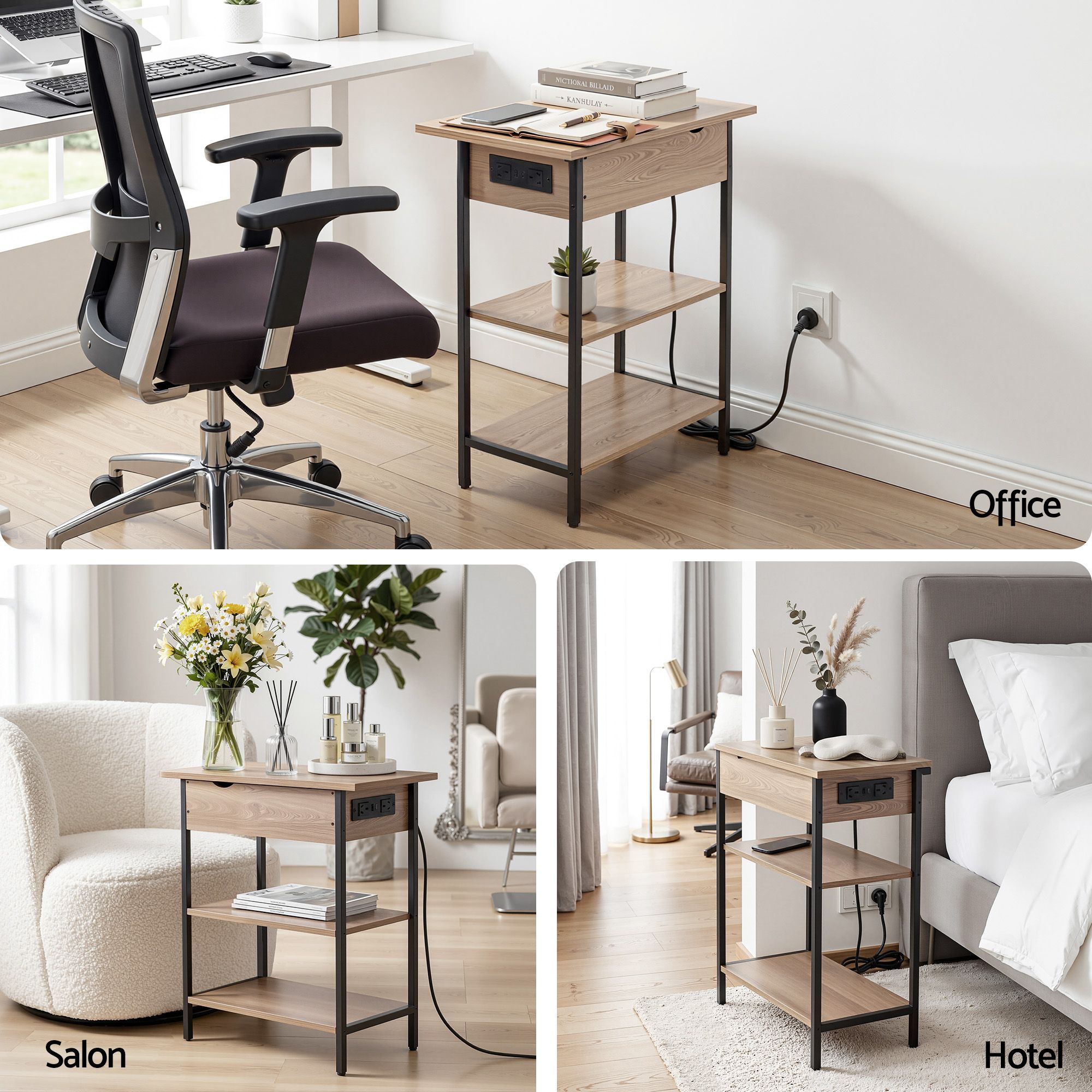 Coffee Table Side Bedside End Table Charging Station Flip-Top Storage 60cm Wood - Furniture > Living Room > Coffee Tables - Rivercity House & Home Co. (ABN 18 642 972 209) - Affordable Modern Furniture Australia