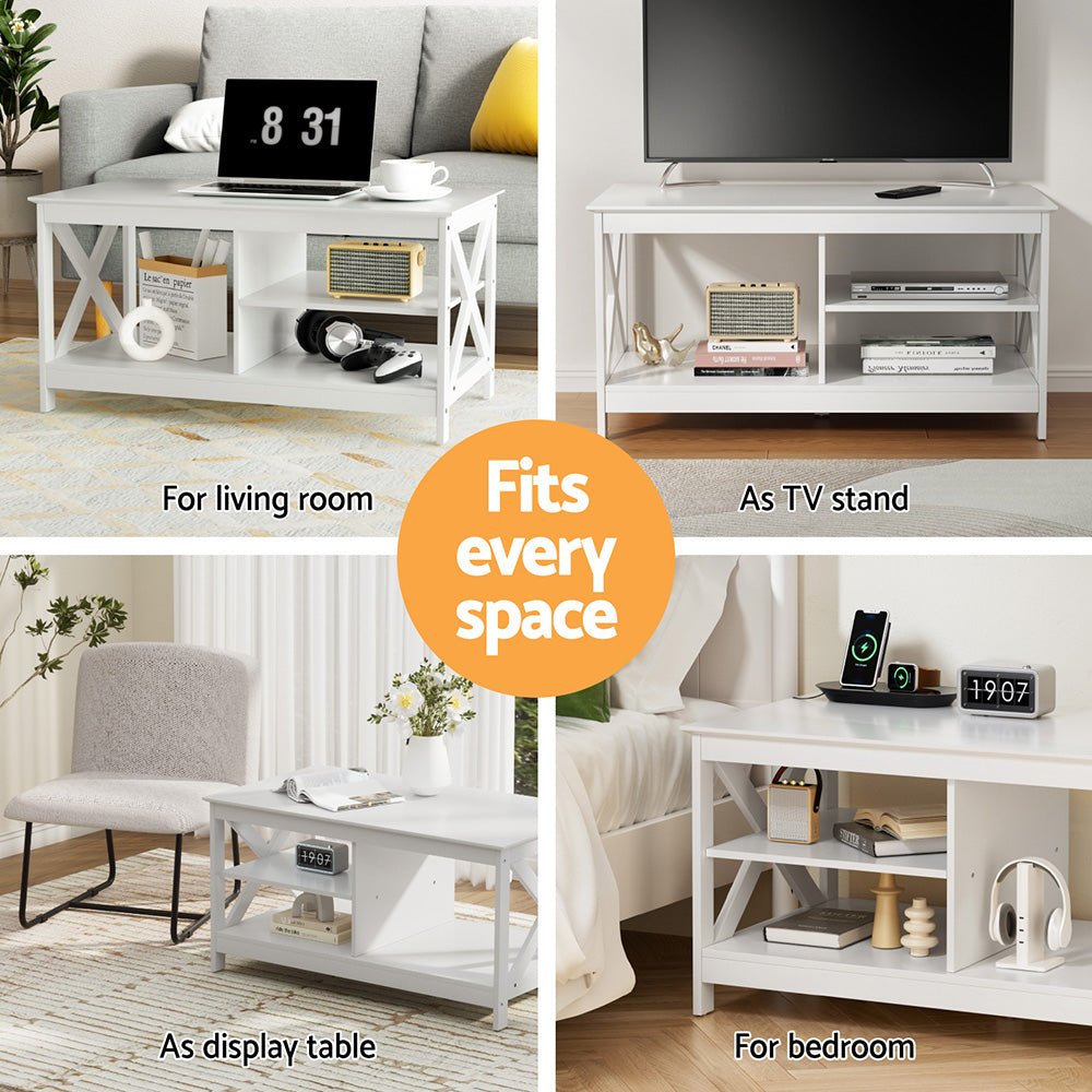 Coffee Table Storage Shelf White - Furniture > Living Room > Coffee Tables - Rivercity House & Home Co. (ABN 18 642 972 209) - Affordable Modern Furniture Australia