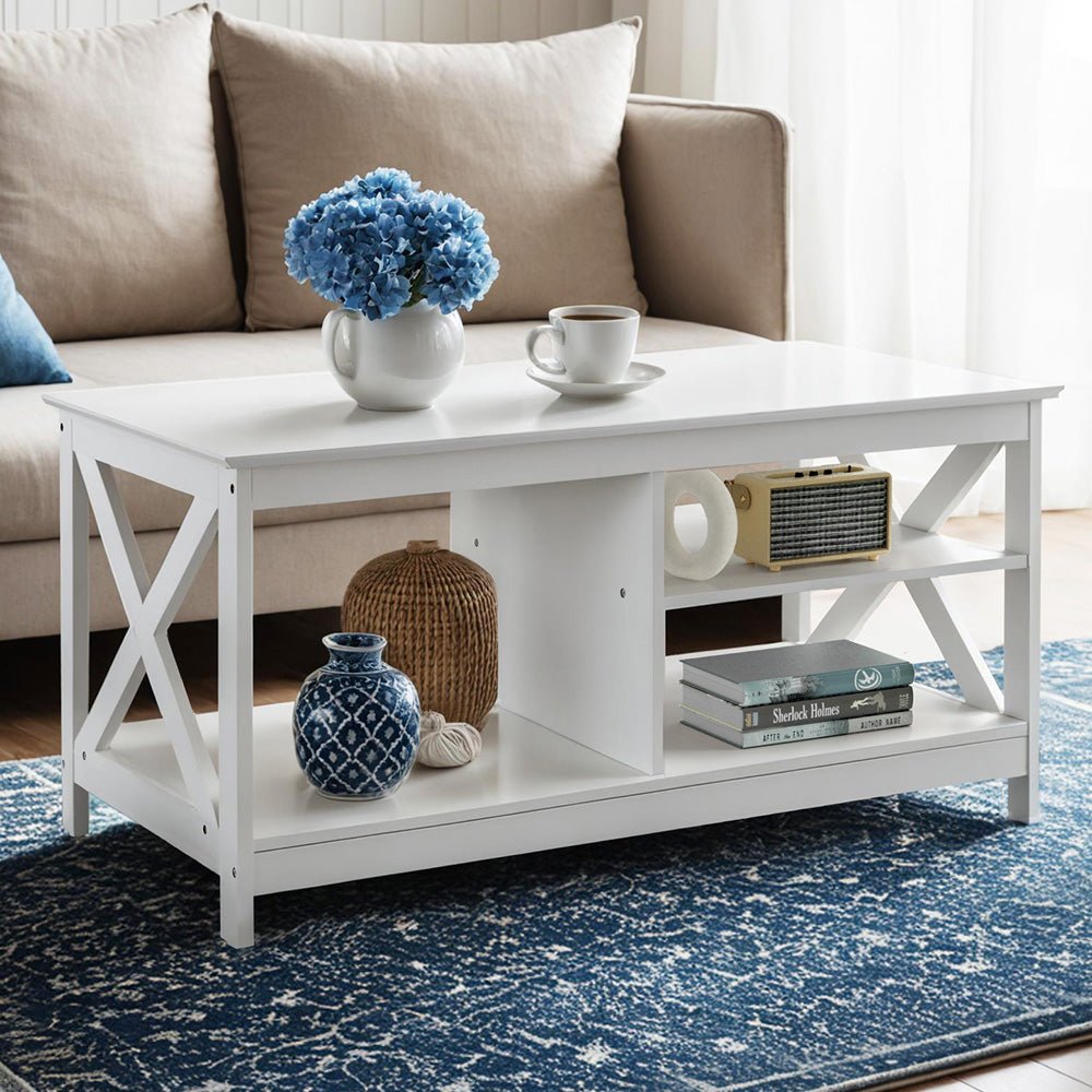 Coffee Table Storage Shelf White - Furniture > Living Room > Coffee Tables - Rivercity House & Home Co. (ABN 18 642 972 209) - Affordable Modern Furniture Australia