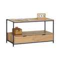 Coffee Table with 2 Drawers and Open Shelf Rustic Steel and MDF - Brown